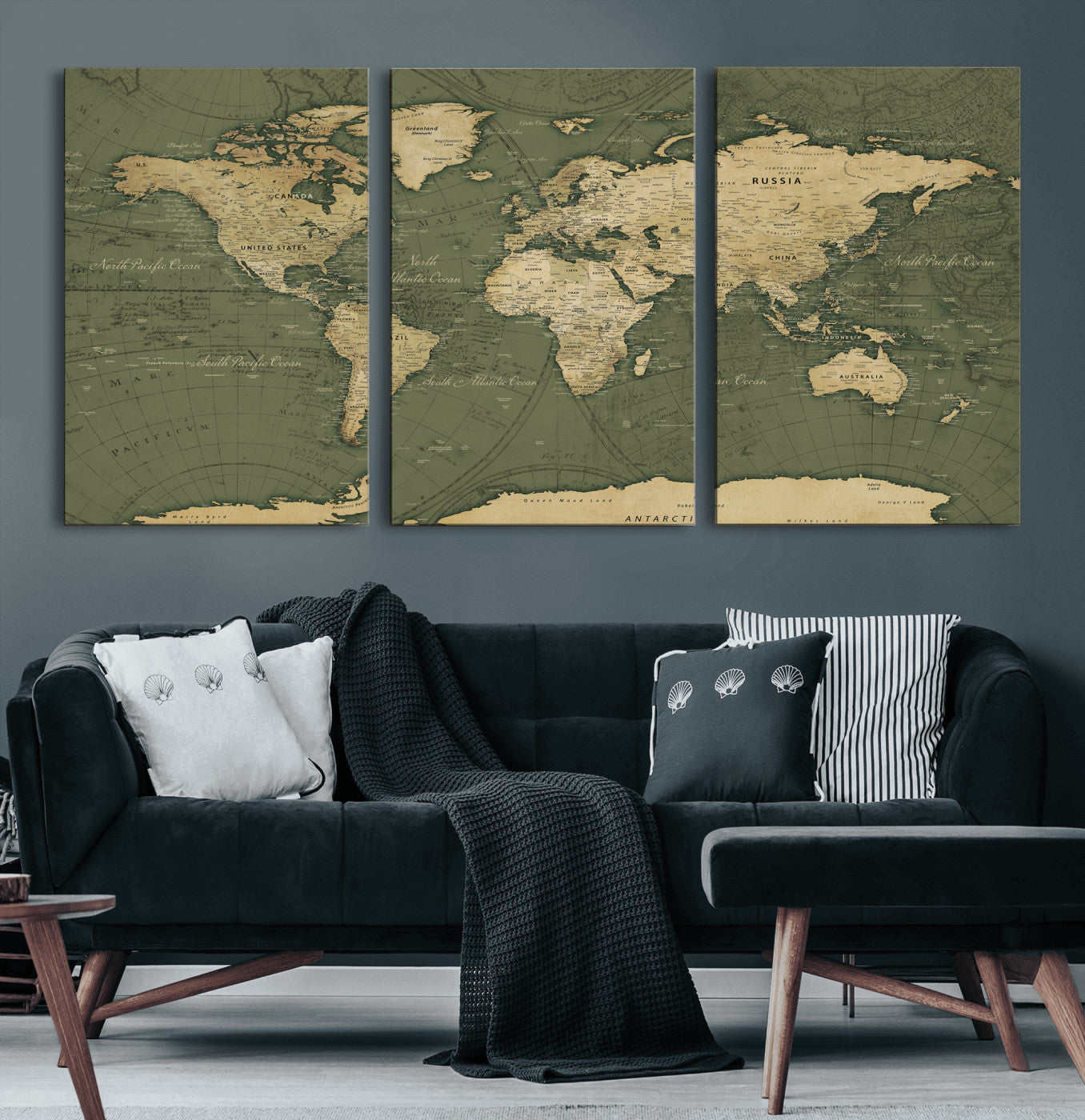 75846040-MGV-CV-36X24 - World Map Wall Art Canvas Print, Modern Decorative Framed Map Artwork Prints for Living Room, Office, Bedroom Wall Decor
