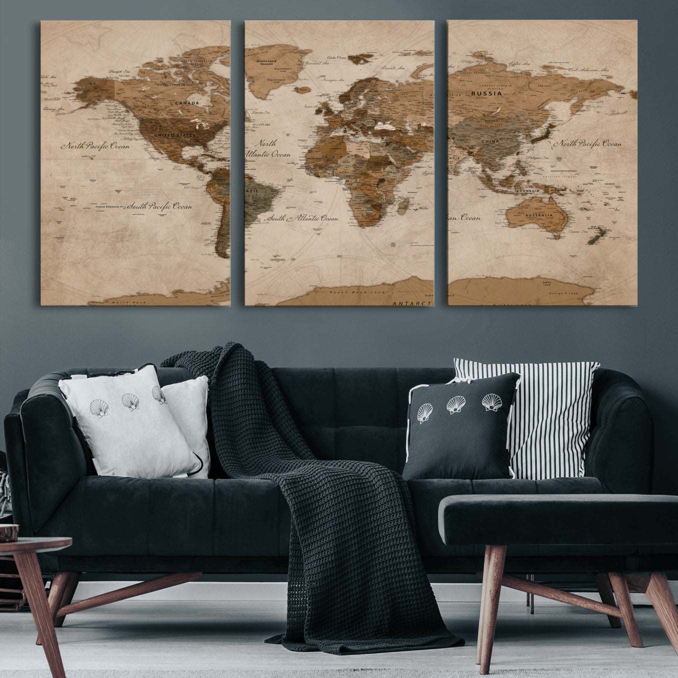 40064188-MGV-CV-36X24 - World Map Wall Art Canvas Print, Modern Decorative Framed Map Artwork Prints for Living Room, Office, Bedroom Wall Decor