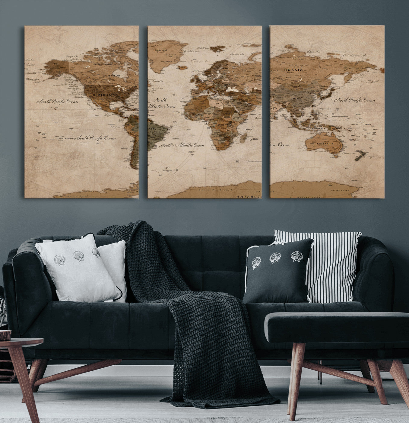 40064188-MGV-CV-36X24 - World Map Wall Art Canvas Print, Modern Decorative Framed Map Artwork Prints for Living Room, Office, Bedroom Wall Decor