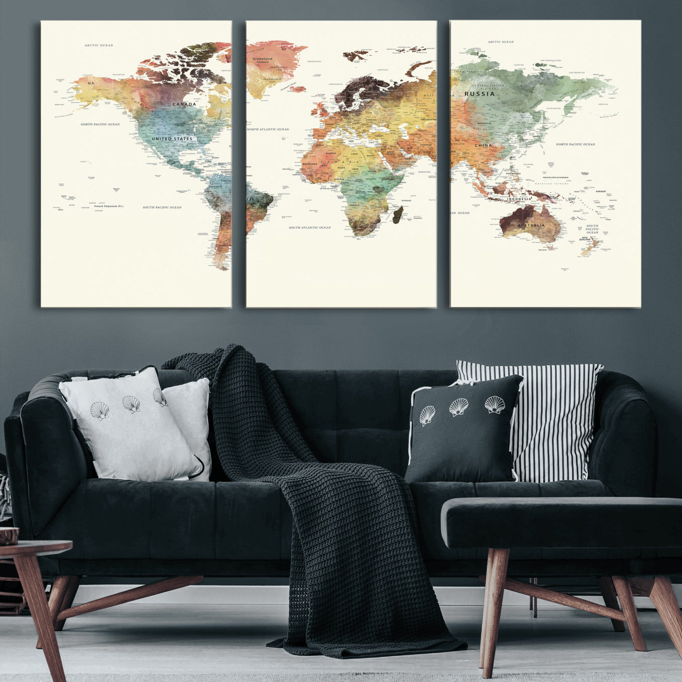 64206059-MGV-CV-36X24 - World Map Wall Art Canvas Print, Modern Decorative Framed Map Artwork Prints for Living Room, Office, Bedroom Wall Decor