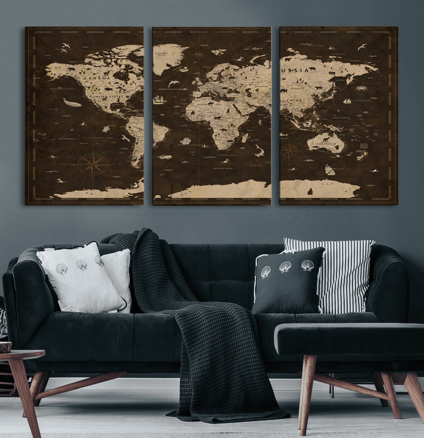 44276398-MGV-CV-36X24 - World Map Wall Art Canvas Print, Modern Decorative Framed Map Artwork Prints for Living Room, Office, Bedroom Wall Decor