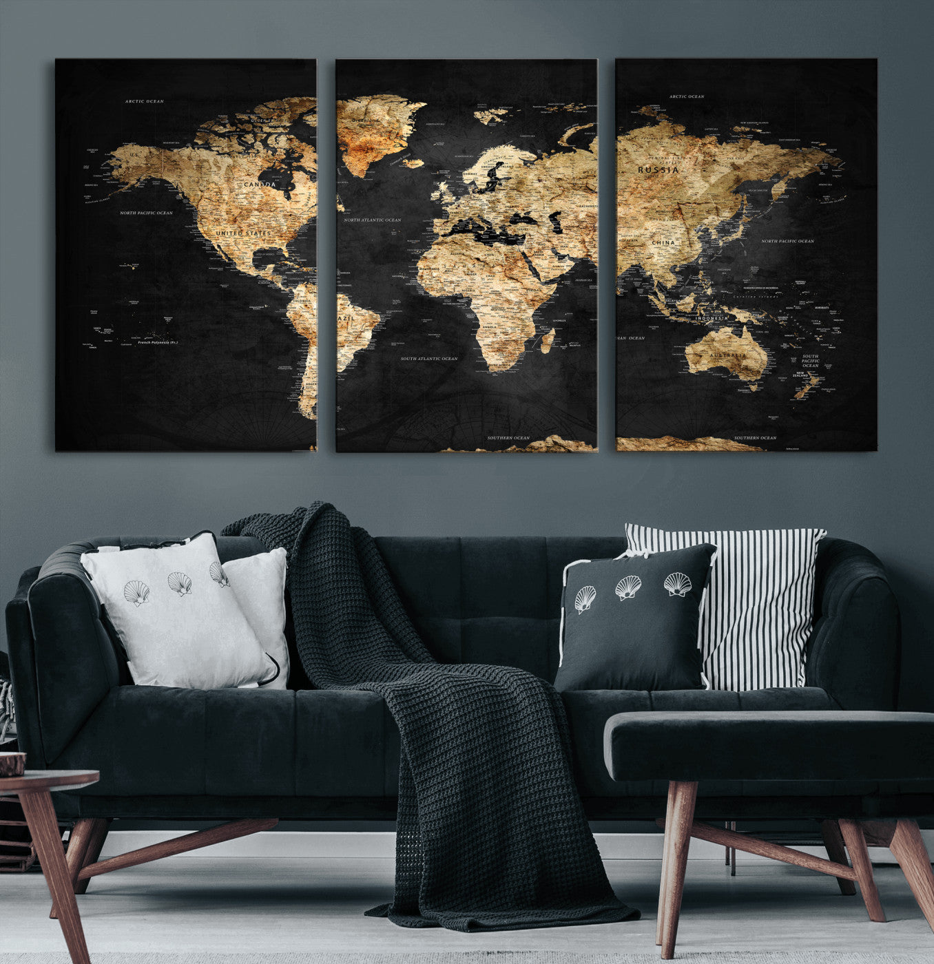 23568589-MGV-CV-36X24 - World Map Wall Art Canvas Print, Modern Decorative Framed Map Artwork Prints for Living Room, Office, Bedroom Wall Decor