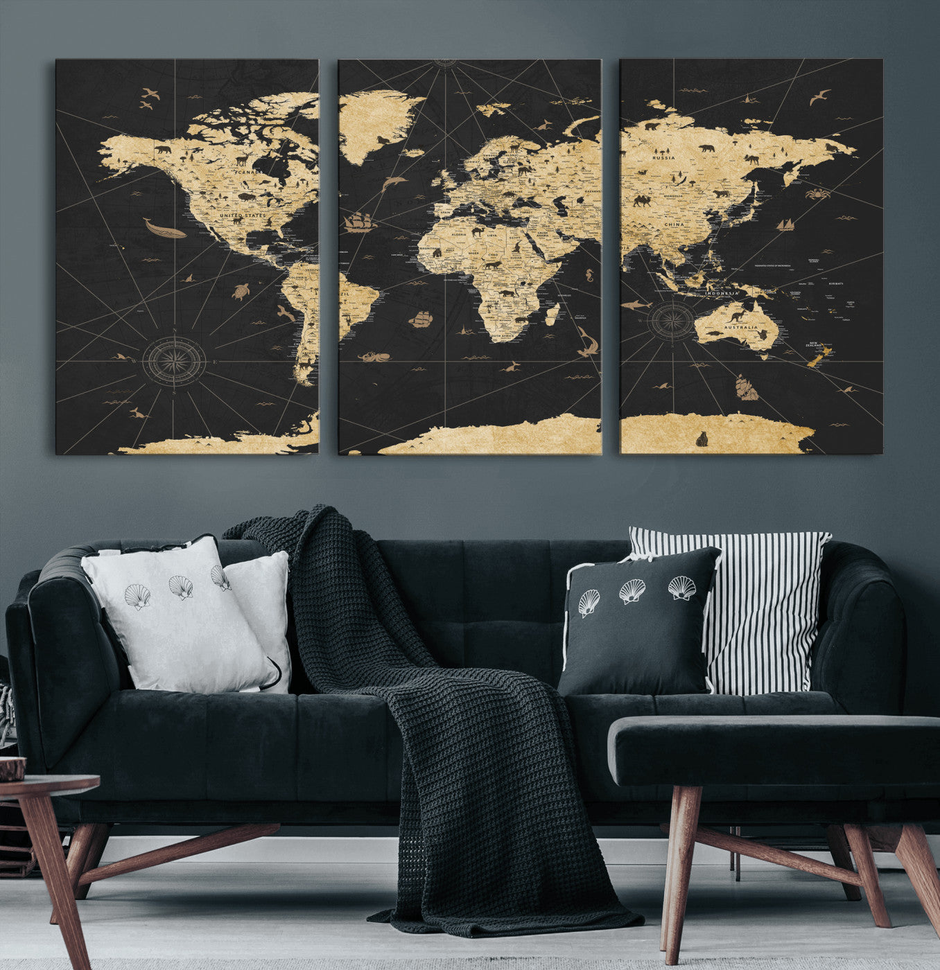 80270976-MGV-CV-36X24 - World Map Wall Art Canvas Print, Modern Decorative Framed Map Artwork Prints for Living Room, Office, Bedroom Wall Decor