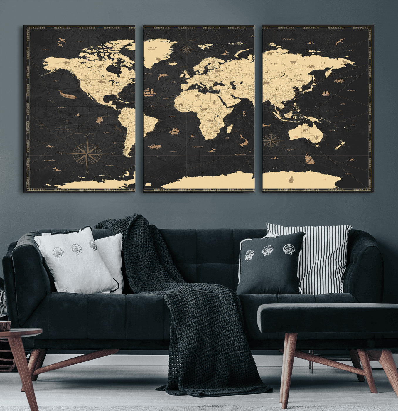 75220264-MGV-CV-36X24 - World Map Wall Art Canvas Print, Modern Decorative Framed Map Artwork Prints for Living Room, Office, Bedroom Wall Decor