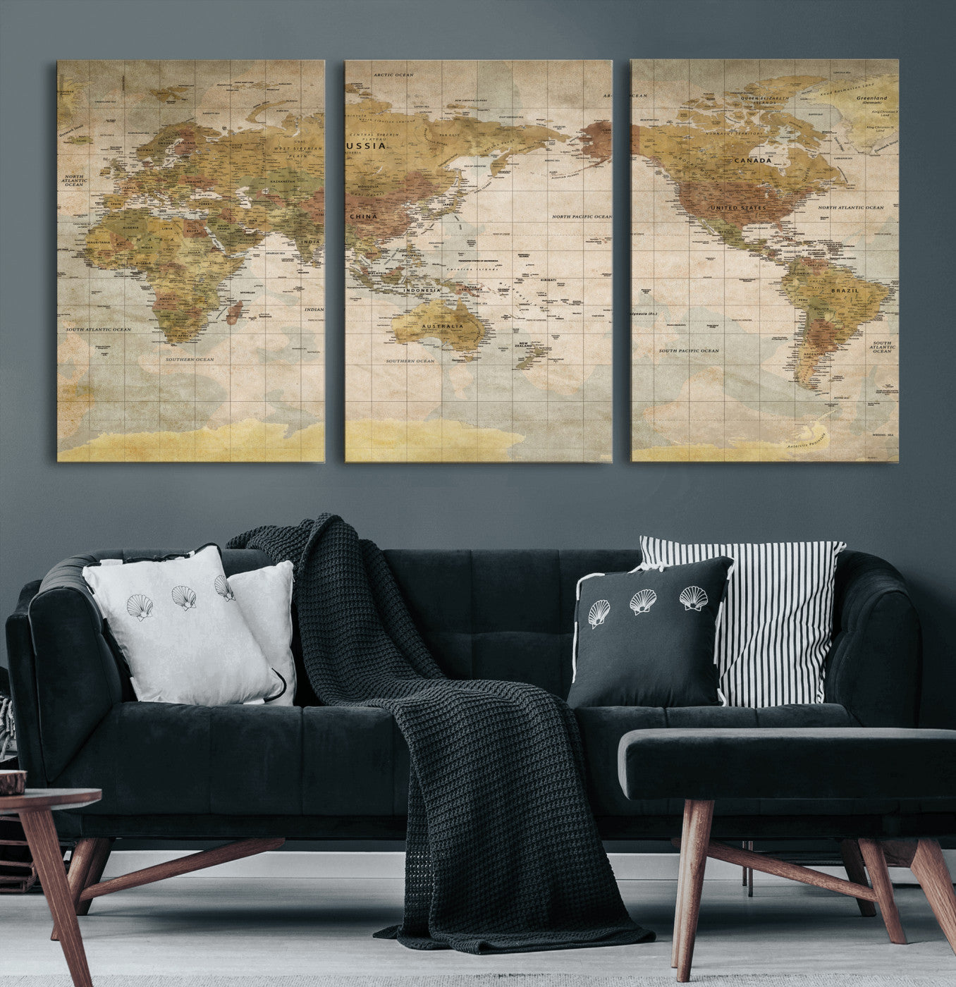 22305205-MGV-CV-36X24 - World Map Wall Art Canvas Print, Modern Decorative Framed Map Artwork Prints for Living Room, Office, Bedroom Wall Decor