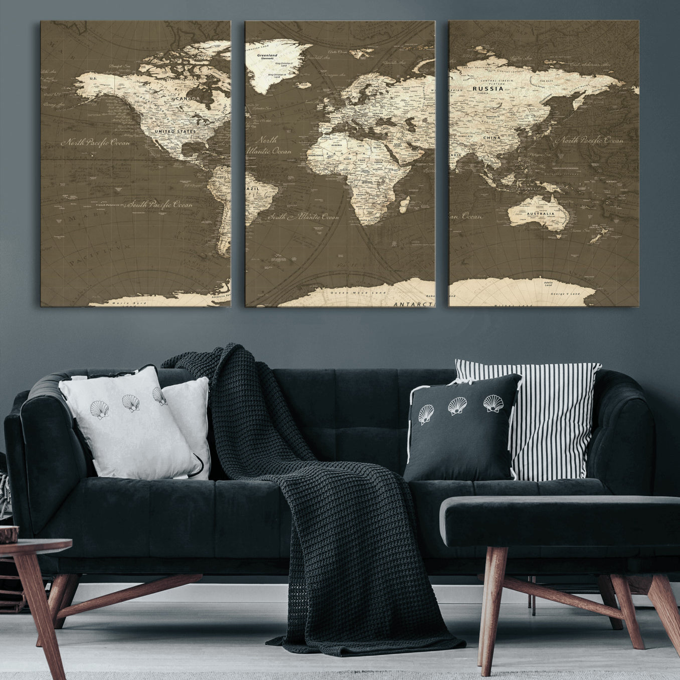 33202610-MGV-CV-36X24 - World Map Wall Art Canvas Print, Modern Decorative Framed Map Artwork Prints for Living Room, Office, Bedroom Wall Decor