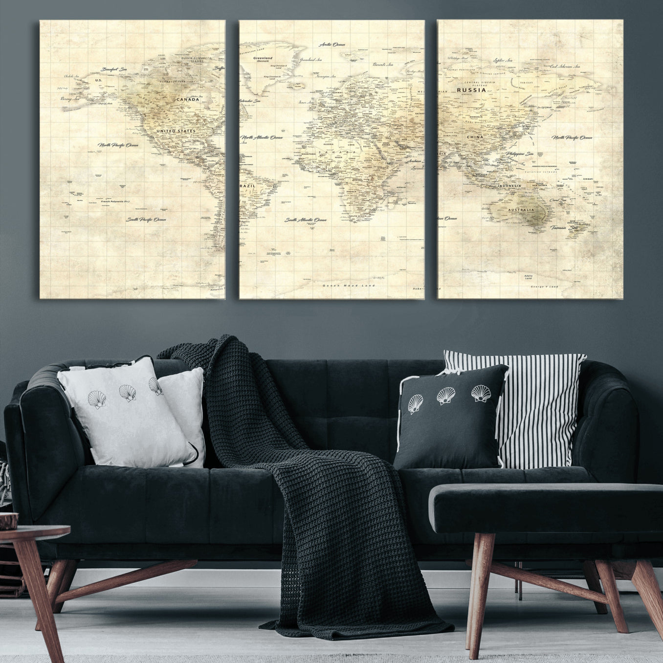 17101439-MGV-CV-36X24 - World Map Wall Art Canvas Print, Modern Decorative Framed Map Artwork Prints for Living Room, Office, Bedroom Wall Decor