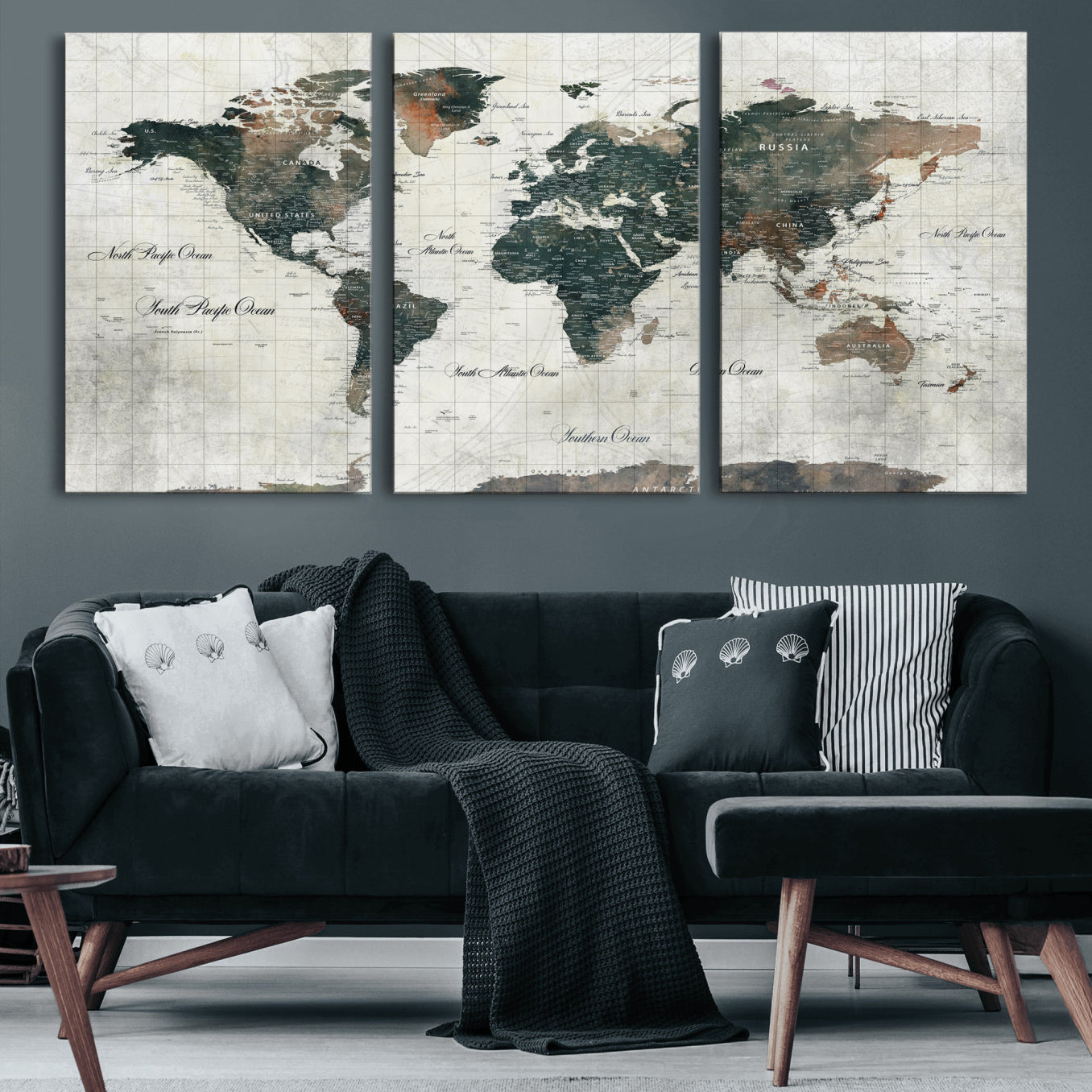 91179593-MGV-CV-36X24 - World Map Wall Art Canvas Print, Modern Decorative Framed Map Artwork Prints for Living Room, Office, Bedroom Wall Decor