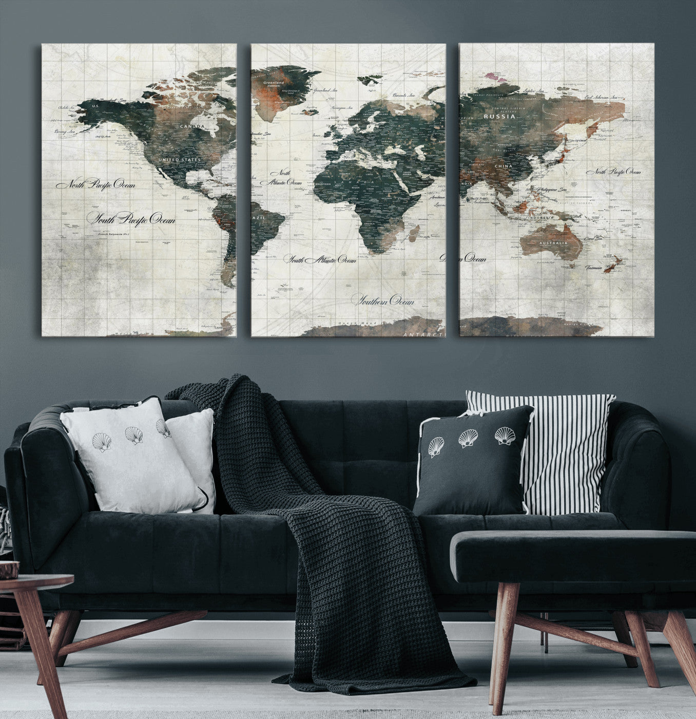 91179593-MGV-CV-36X24 - World Map Wall Art Canvas Print, Modern Decorative Framed Map Artwork Prints for Living Room, Office, Bedroom Wall Decor