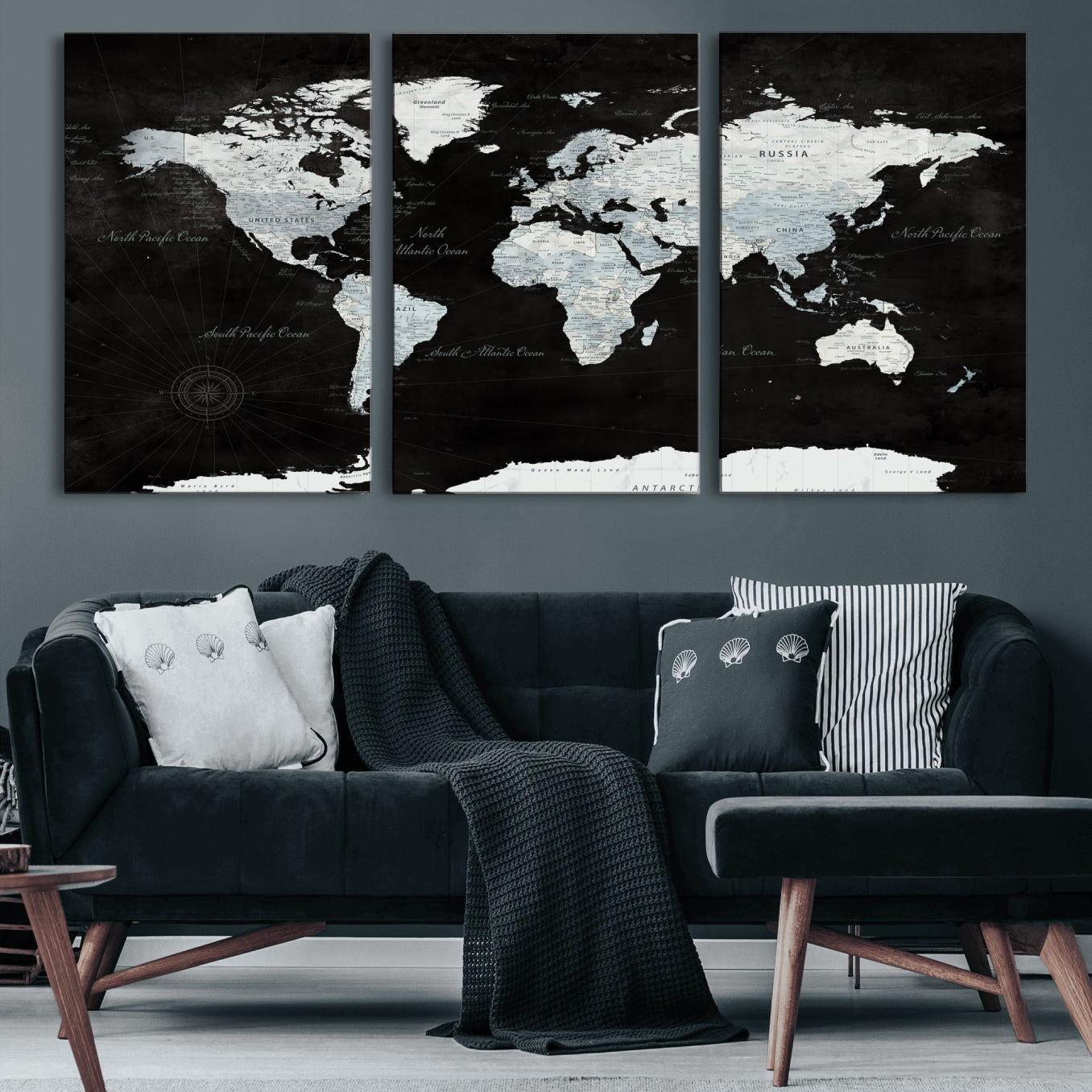 28664806-MGV-CV-36X24 - World Map Wall Art Canvas Print, Modern Decorative Framed Map Artwork Prints for Living Room, Office, Bedroom Wall Decor