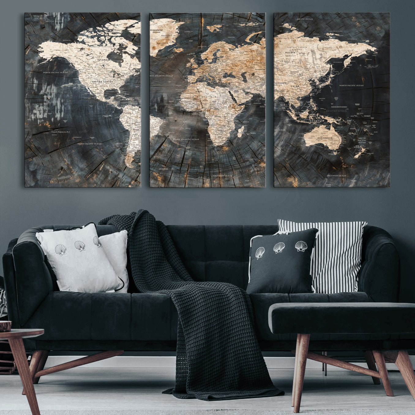 89162112-MGV-CV-36X24 - World Map Wall Art Canvas Print, Modern Decorative Framed Map Artwork Prints for Living Room, Office, Bedroom Wall Decor