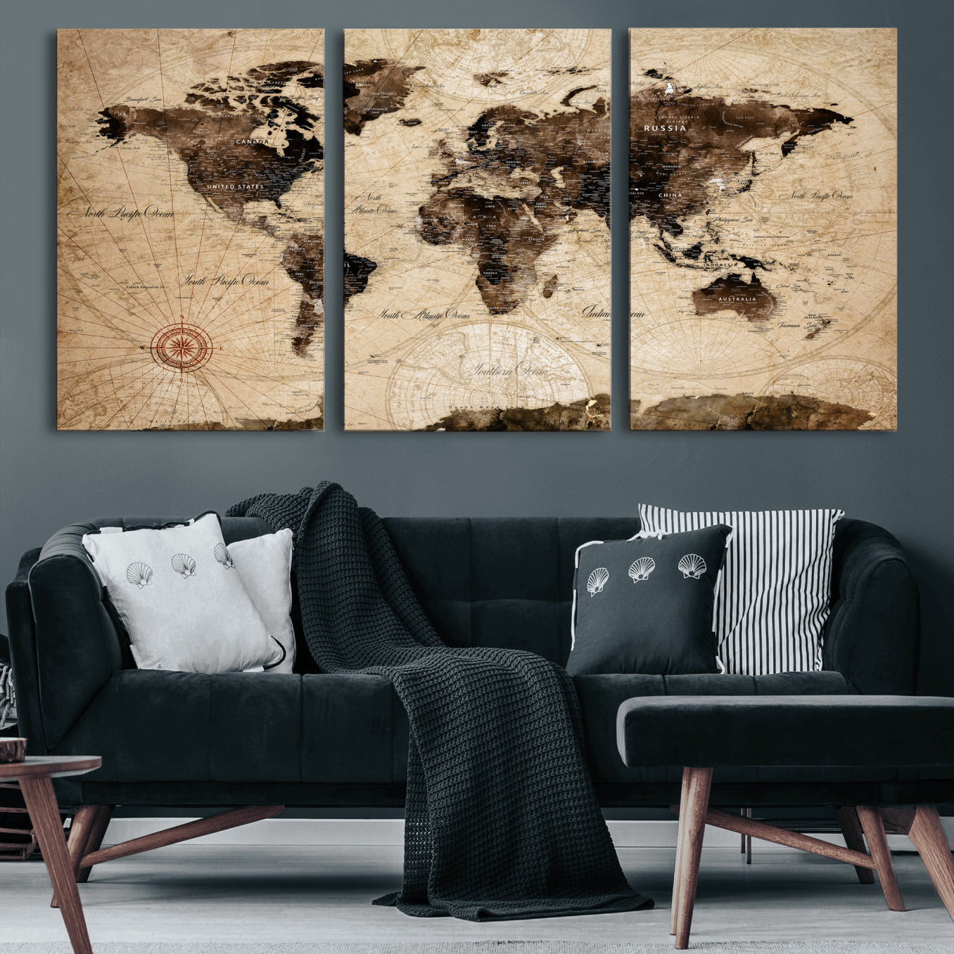 47657418-MGV-CV-36X24 - World Map Wall Art Canvas Print, Modern Decorative Framed Map Artwork Prints for Living Room, Office, Bedroom Wall Decor