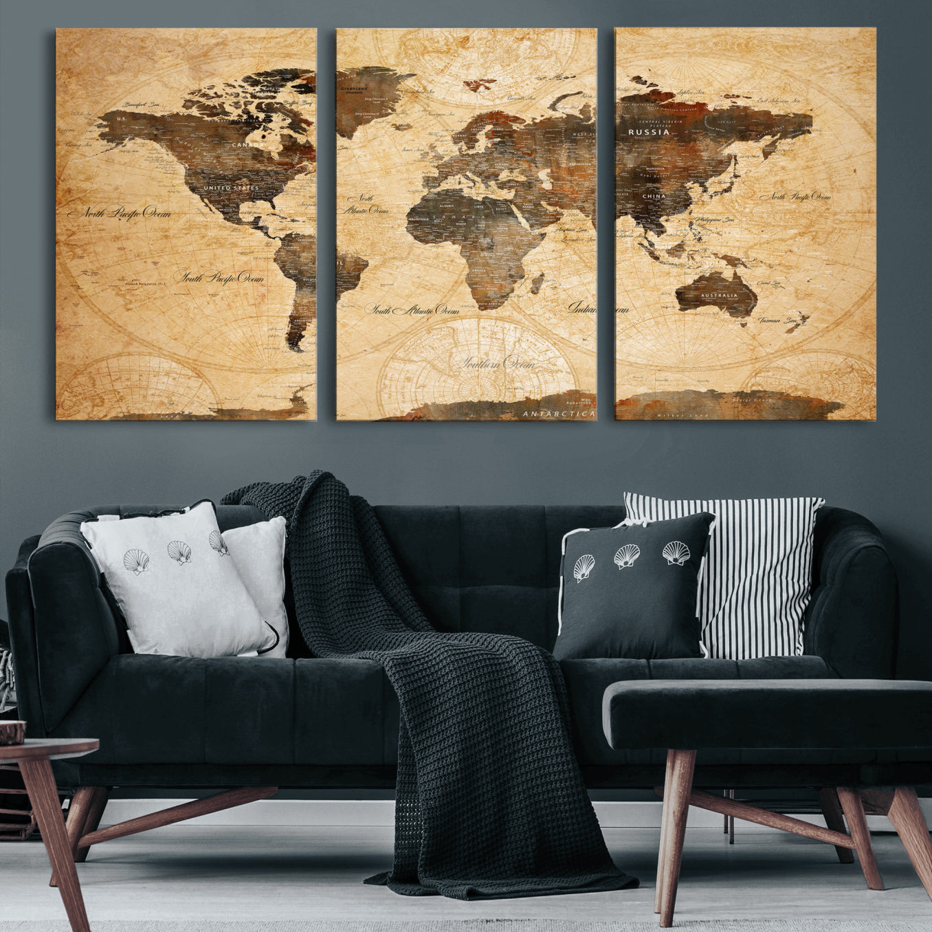 63156625-MGV-CV-36X24 - World Map Wall Art Canvas Print, Modern Decorative Framed Map Artwork Prints for Living Room, Office, Bedroom Wall Decor