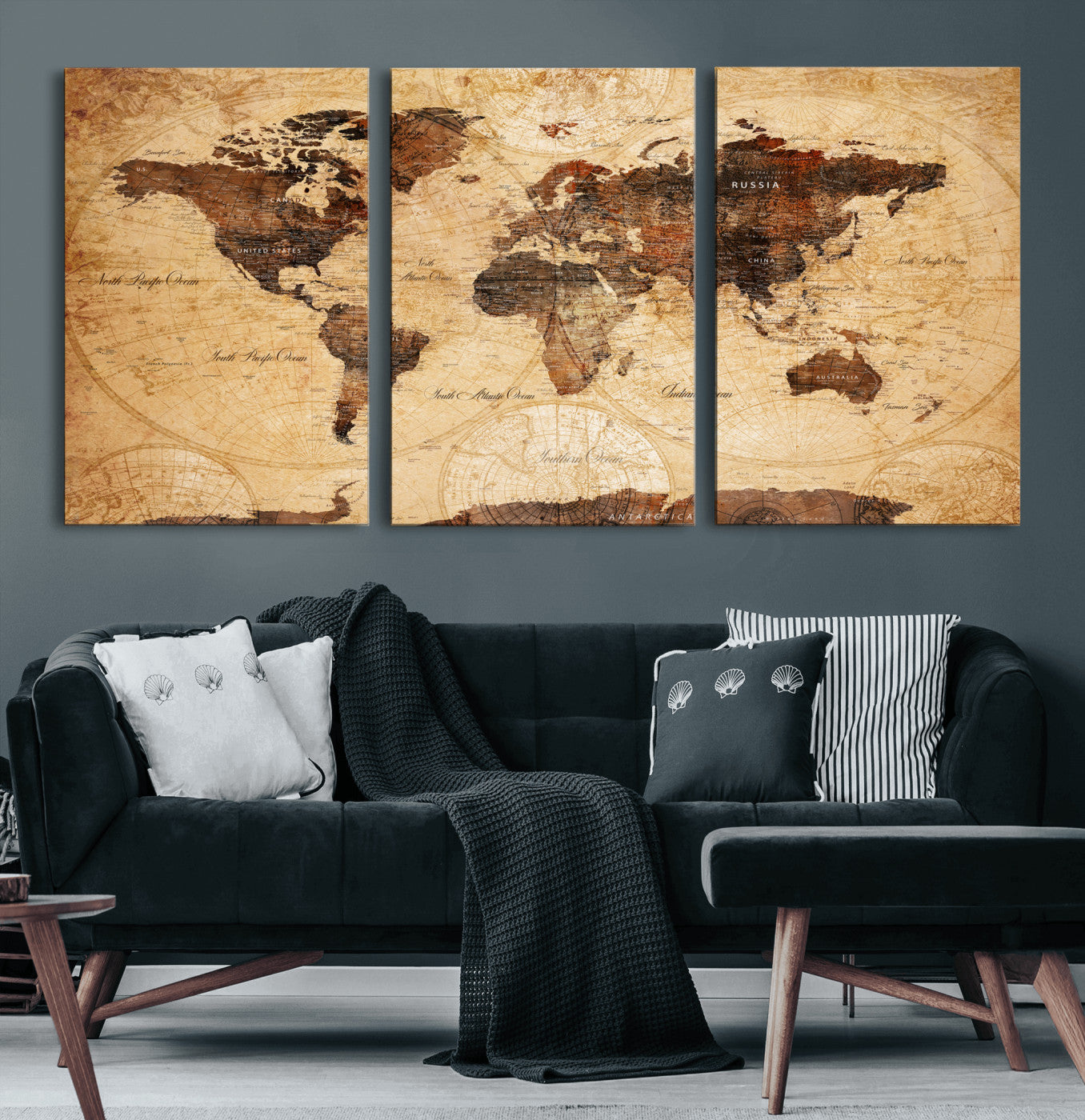 40760475-MGV-CV-36X24 - World Map Wall Art Canvas Print, Modern Decorative Framed Map Artwork Prints for Living Room, Office, Bedroom Wall Decor
