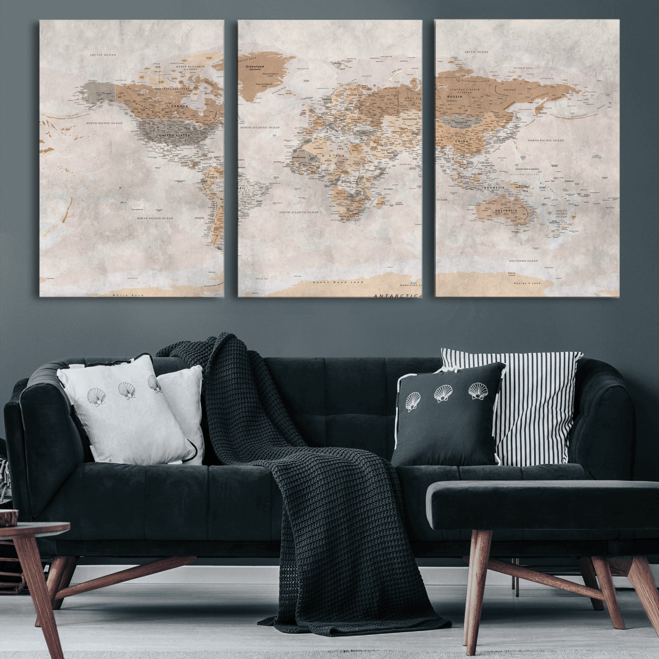 34051638-MGV-CV-36X24 - World Map Wall Art Canvas Print, Modern Decorative Framed Map Artwork Prints for Living Room, Office, Bedroom Wall Decor