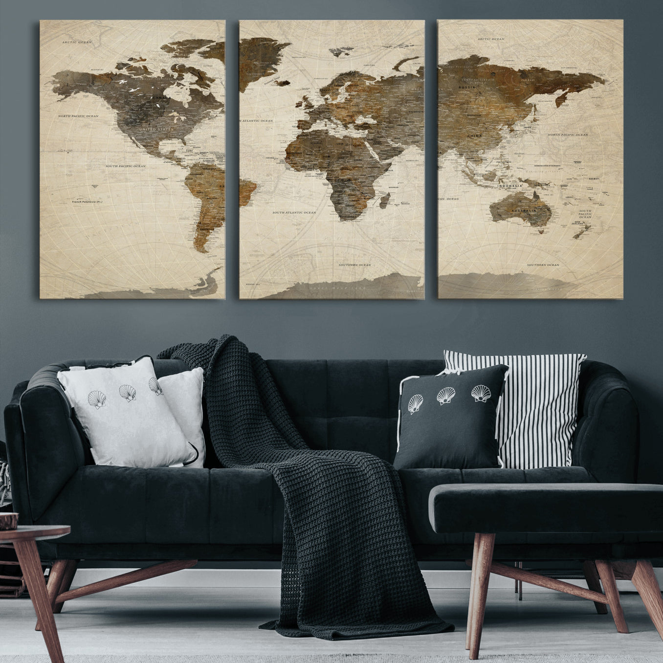 49623468-MGV-CV-36X24 - World Map Wall Art Canvas Print, Modern Decorative Framed Map Artwork Prints for Living Room, Office, Bedroom Wall Decor
