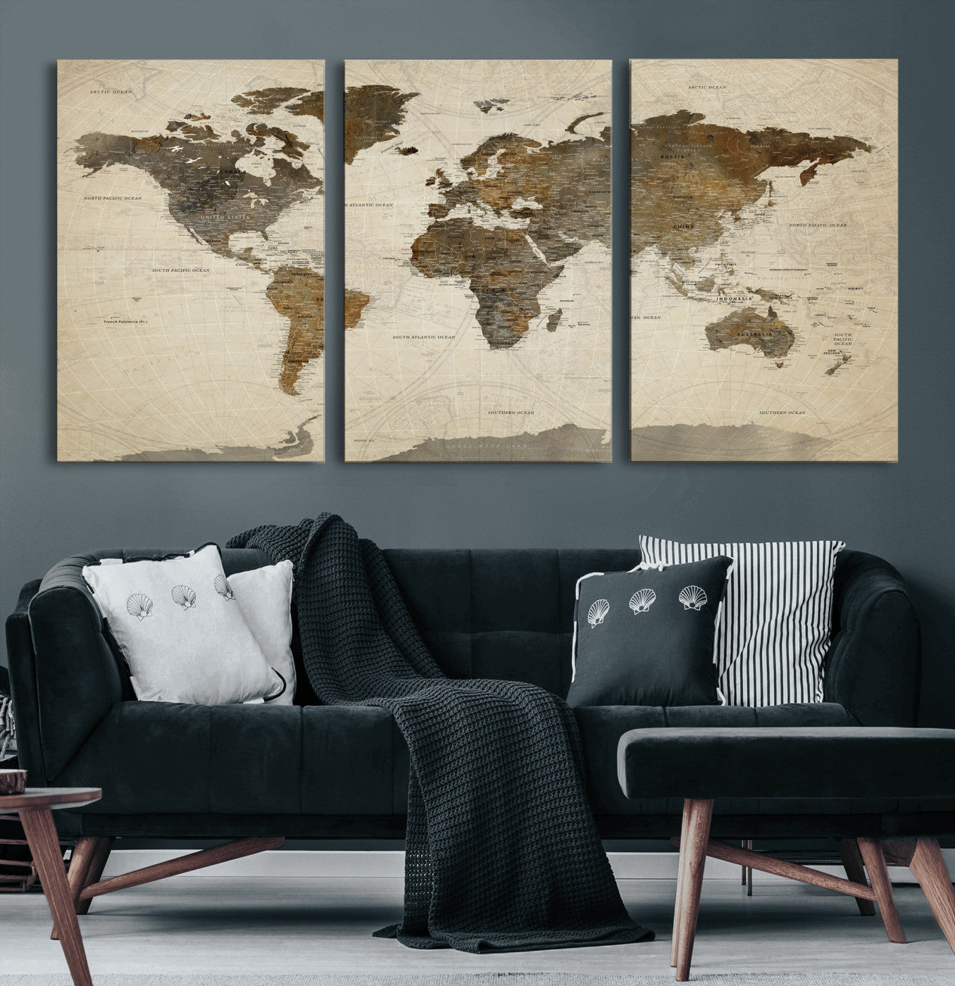 49623468-MGV-CV-36X24 - World Map Wall Art Canvas Print, Modern Decorative Framed Map Artwork Prints for Living Room, Office, Bedroom Wall Decor