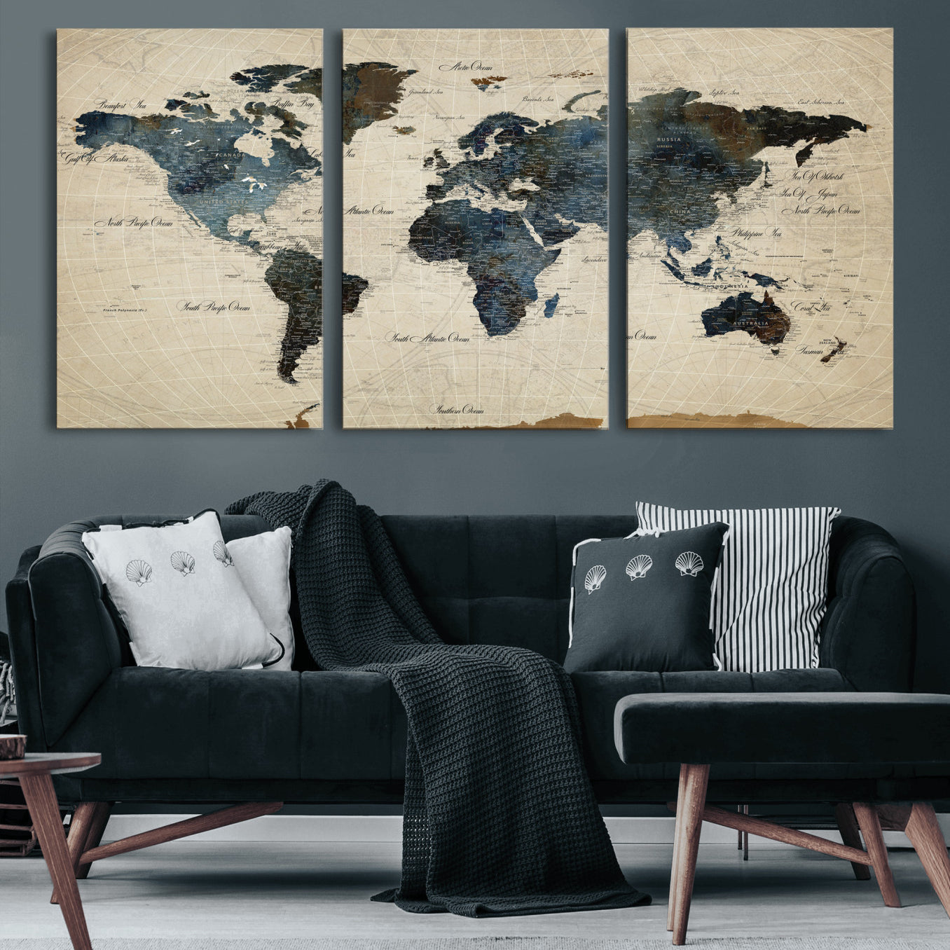 72927803-MGV-CV-36X24 - World Map Wall Art Canvas Print, Modern Decorative Framed Map Artwork Prints for Living Room, Office, Bedroom Wall Decor