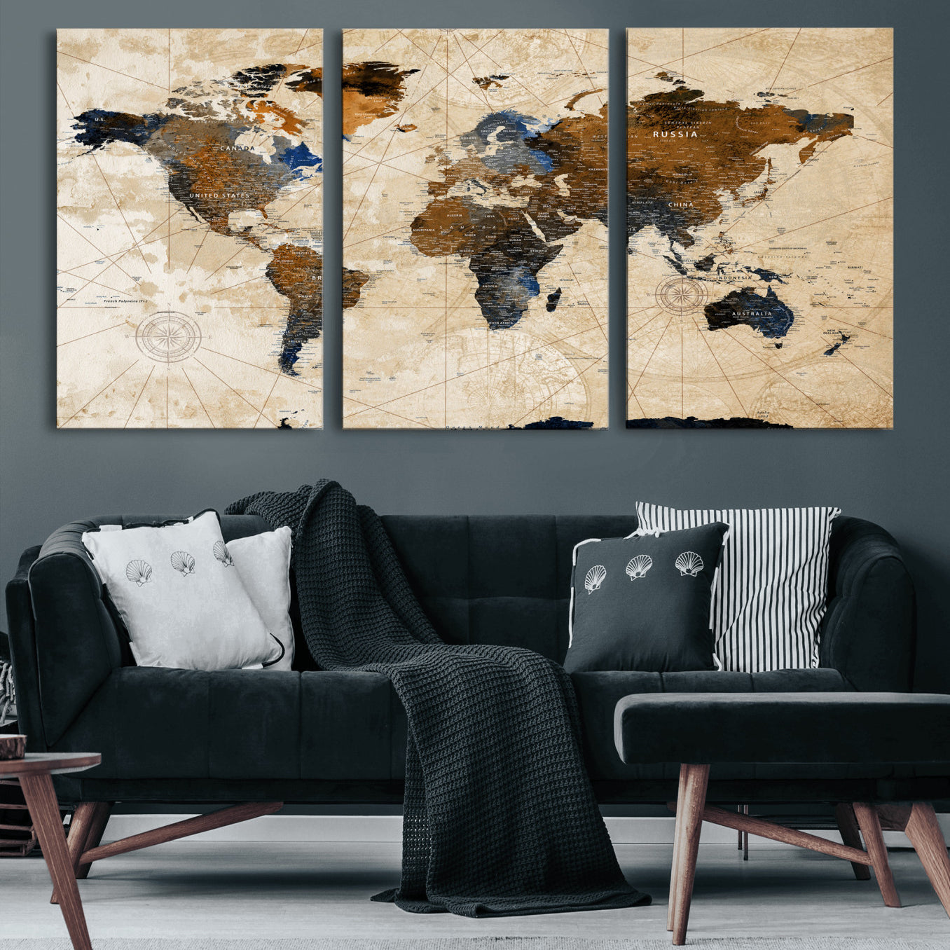 15727090-MGV-CV-36X24 - World Map Wall Art Canvas Print, Modern Decorative Framed Map Artwork Prints for Living Room, Office, Bedroom Wall Decor
