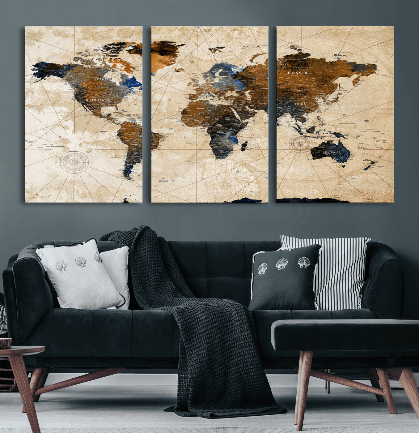 15727090-MGV-CV-36X24 - World Map Wall Art Canvas Print, Modern Decorative Framed Map Artwork Prints for Living Room, Office, Bedroom Wall Decor