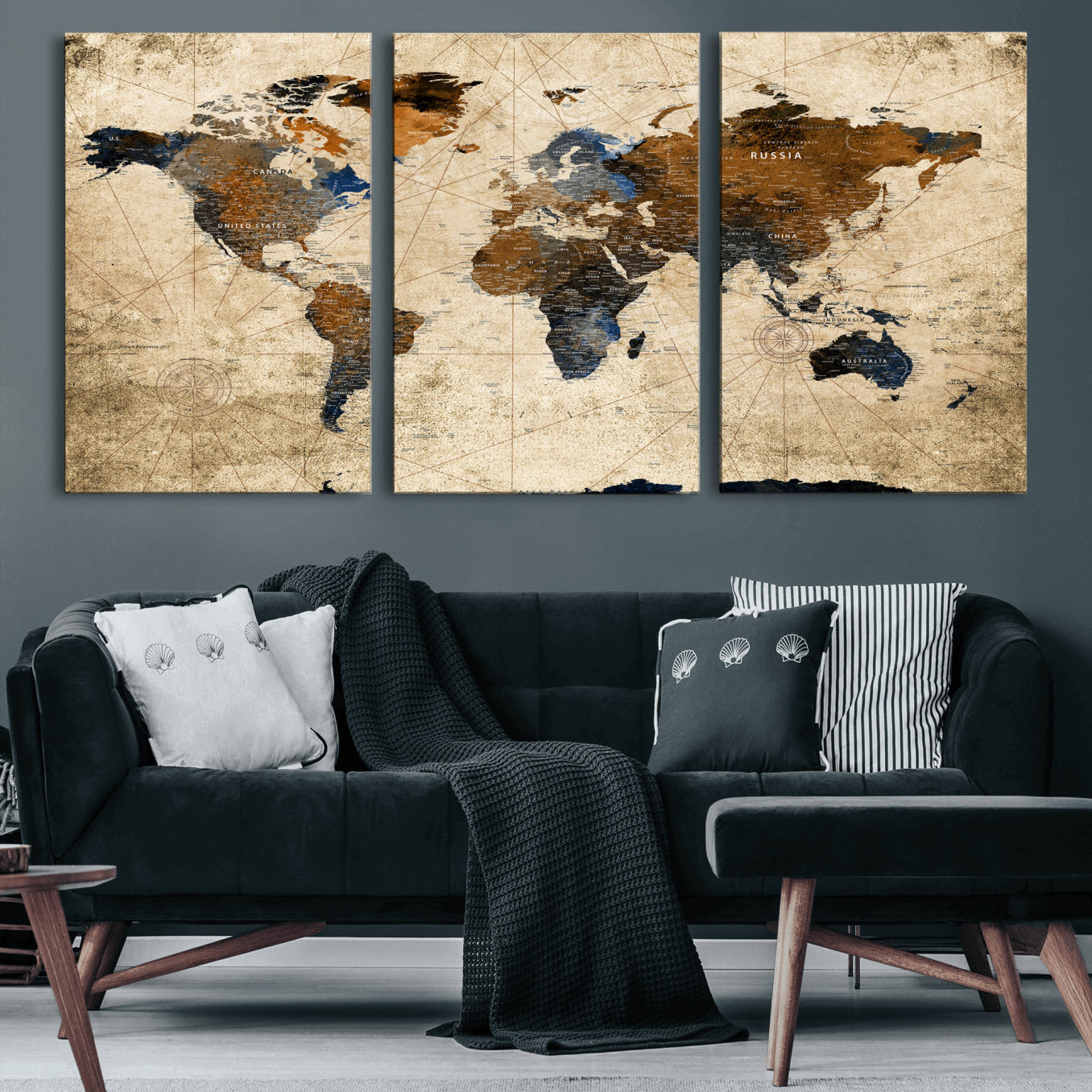27163414-MGV-CV-36X24 - World Map Wall Art Canvas Print, Modern Decorative Framed Map Artwork Prints for Living Room, Office, Bedroom Wall Decor