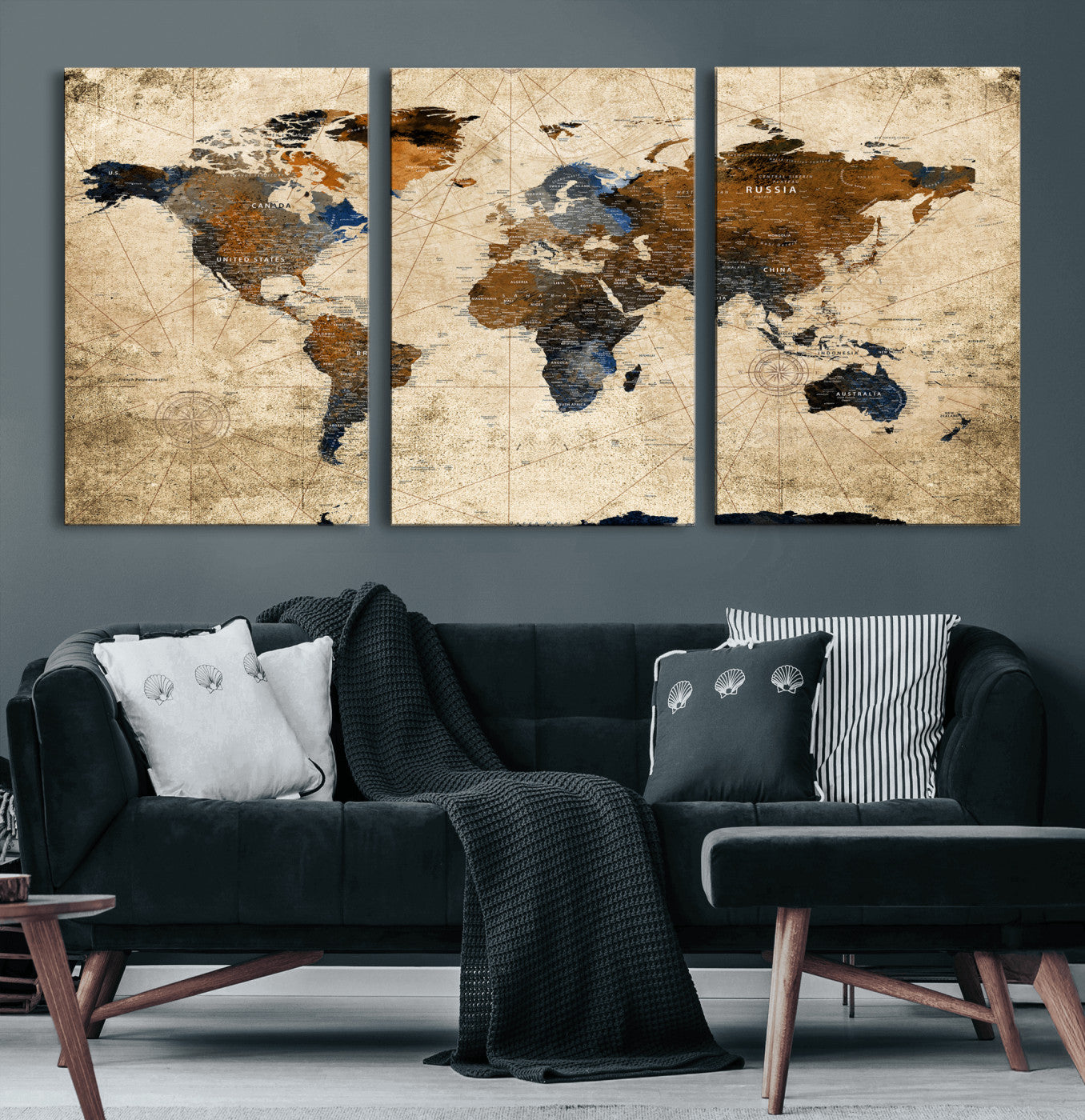 27163414-MGV-CV-36X24 - World Map Wall Art Canvas Print, Modern Decorative Framed Map Artwork Prints for Living Room, Office, Bedroom Wall Decor