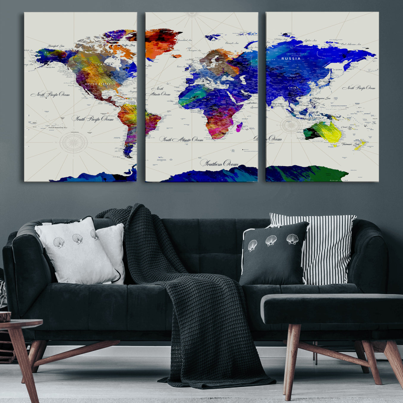 49670038-MGV-CV-36X24 - World Map Wall Art Canvas Print, Modern Decorative Framed Map Artwork Prints for Living Room, Office, Bedroom Wall Decor