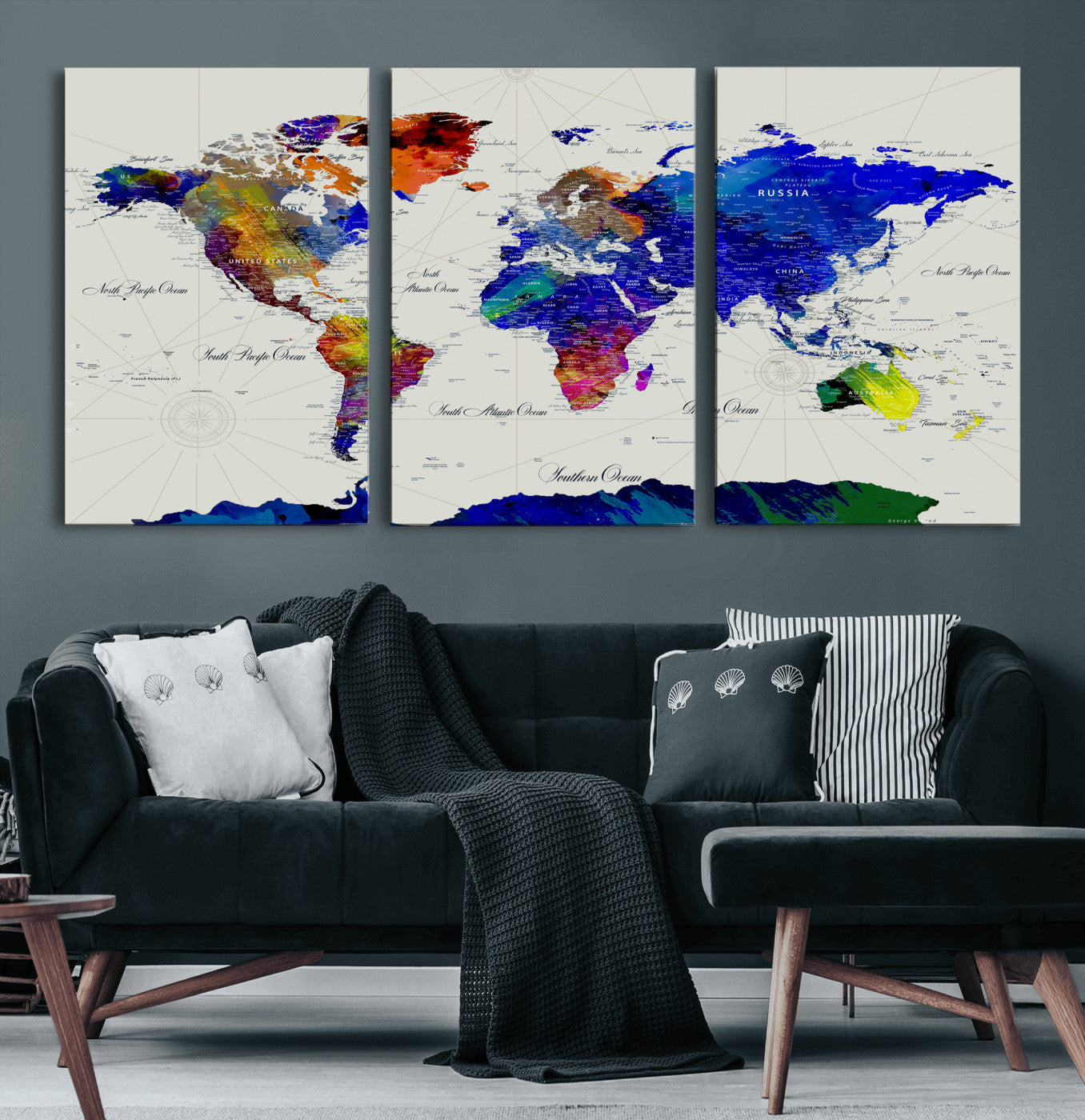 49670038-MGV-CV-36X24 - World Map Wall Art Canvas Print, Modern Decorative Framed Map Artwork Prints for Living Room, Office, Bedroom Wall Decor
