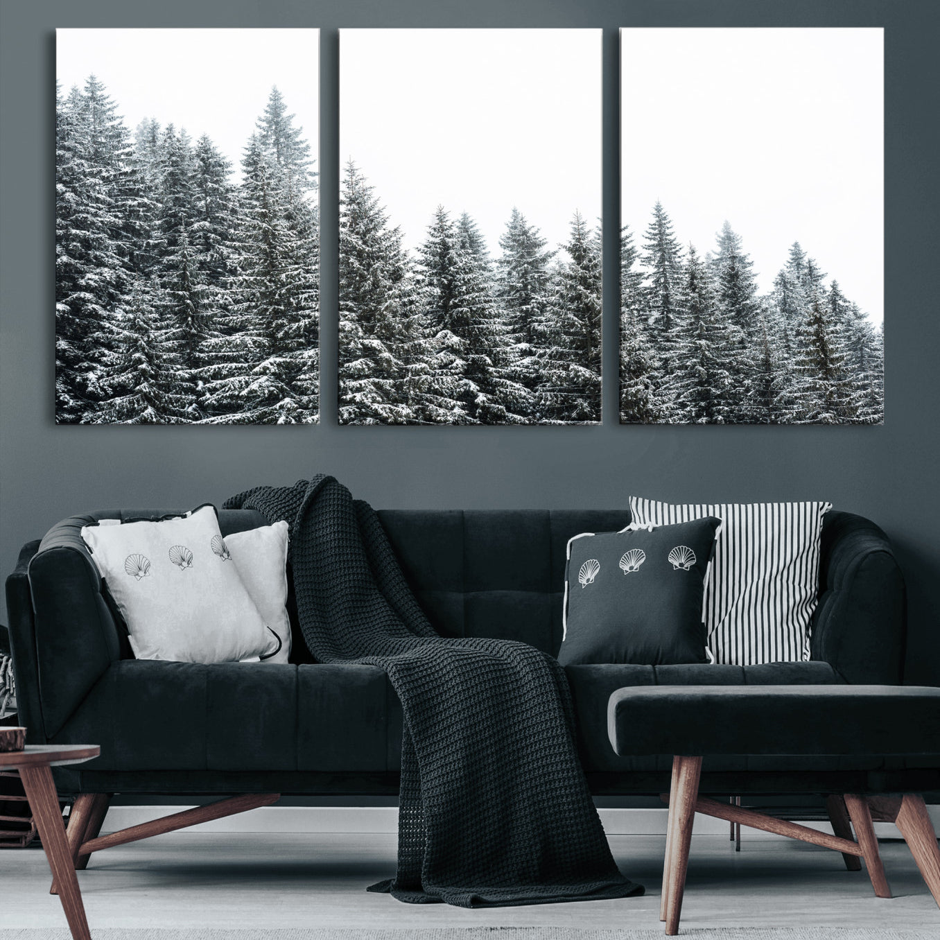 69566941-MGV-CV-36X24 - Misty Mountain Forest Canvas Print, Foggy Pine Trees Nature Wall Art, Framed Canvas Ready to Hang