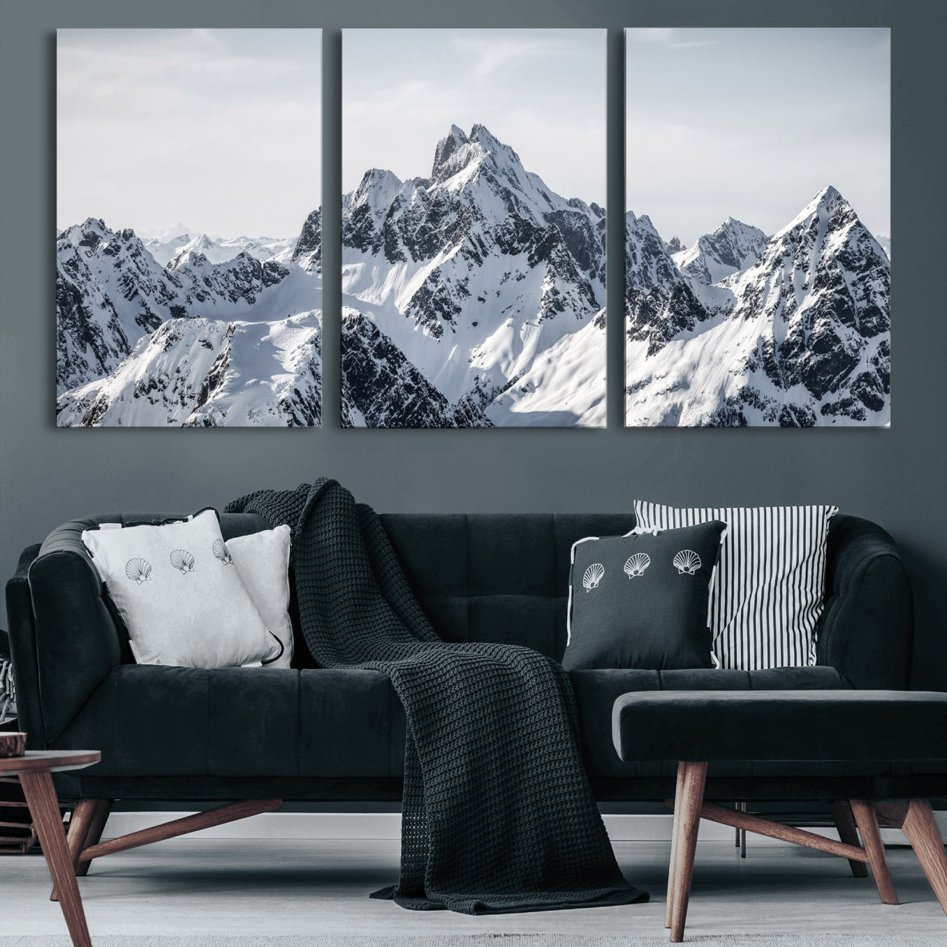 33126265-MGV-CV-36X24 - Snowy Mountain Range Canvas Print, Alpine Peaks Landscape Wall Art, Framed Canvas Ready to Hang