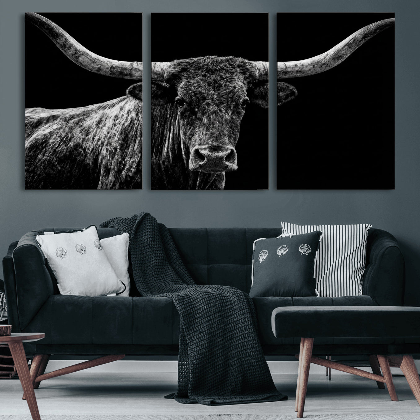 86568508-MGV-CV-36X24 - Vintage Texas Longhorn Bull Wall Art Canvas Print, Texas Cow Portrait Print, Framed Bull Wall Art Ready to Hang
