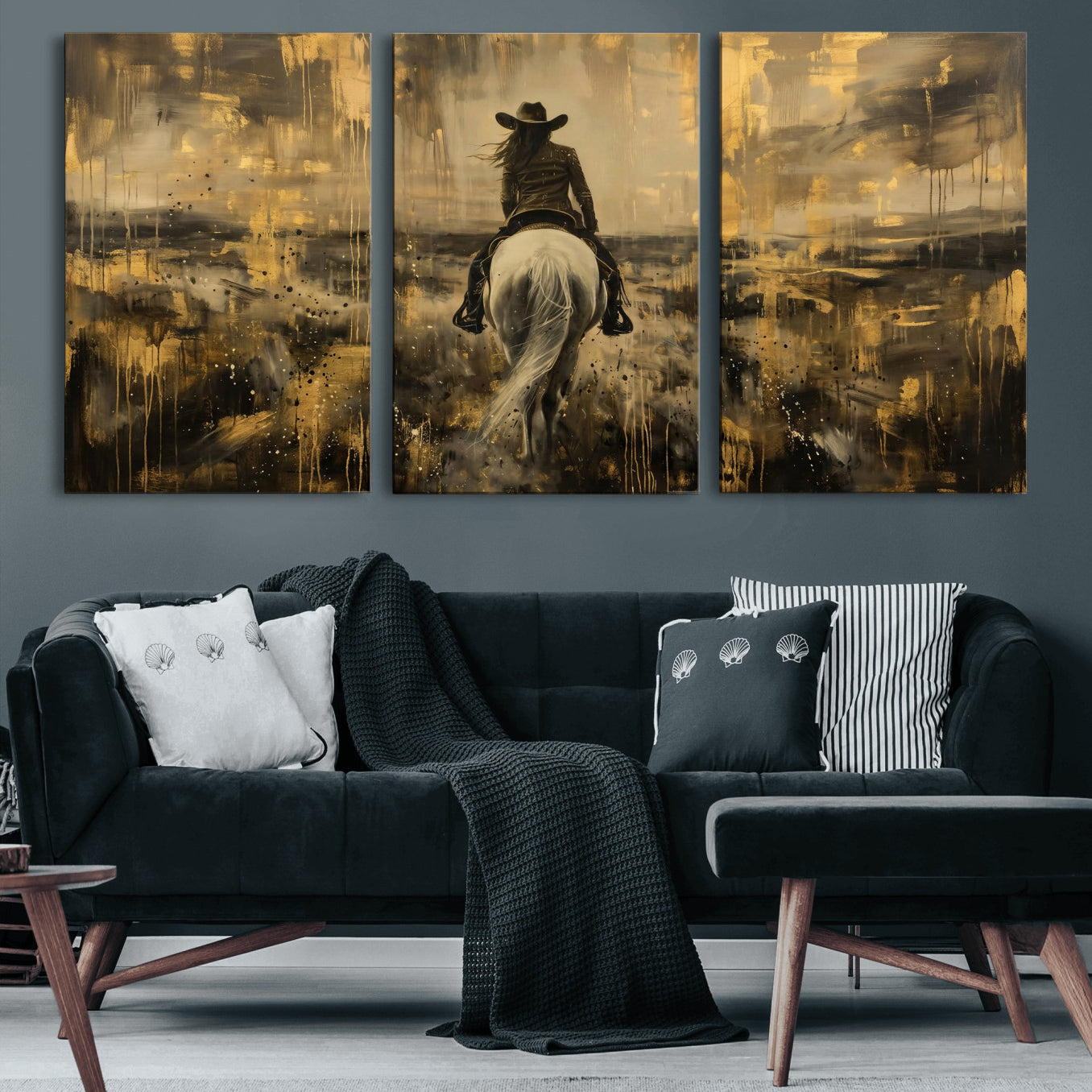 20465530-MGV-CV-36X24 - Cowgirl Wall Art Canvas Print, Western Horse Rider Wall Art, Framed Wall Art Ready to Hang