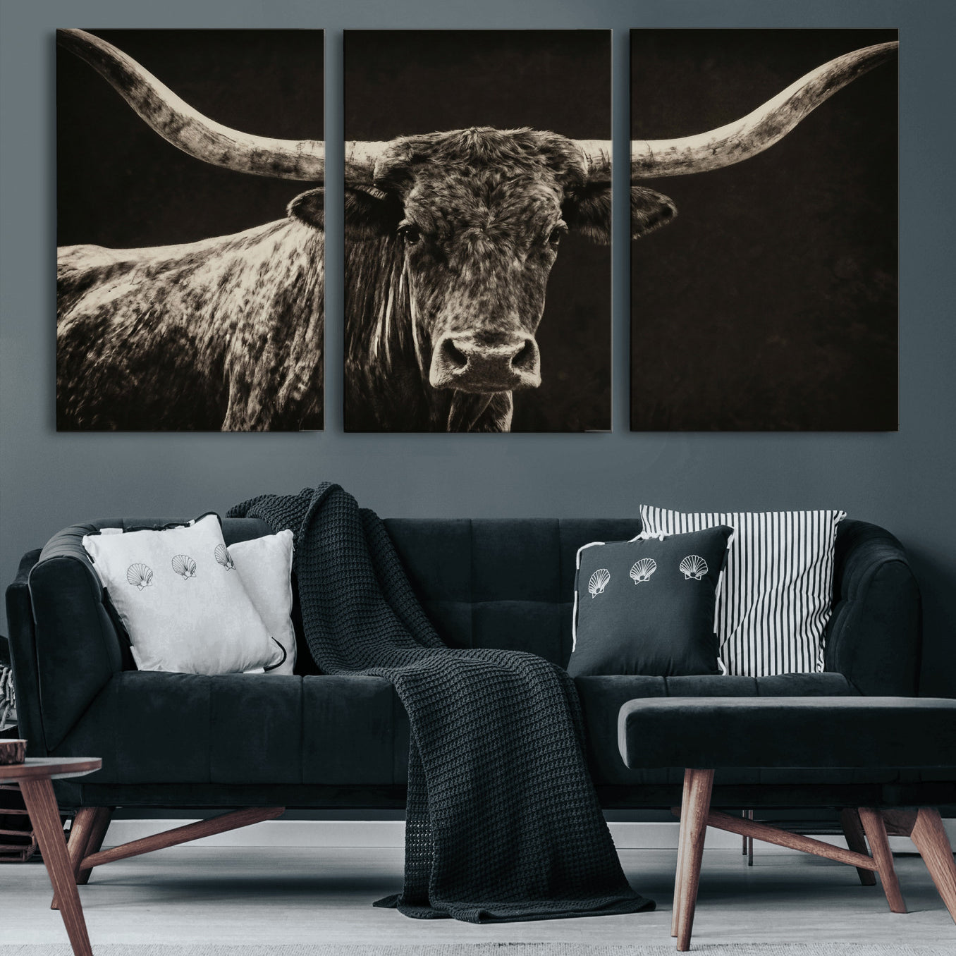 74513721-MGV-CV-36X24 - Vintage Texas Longhorn Bull Wall Art Canvas Print, Cow Portrait Photography Print, Framed Wall Art Ready to Hang