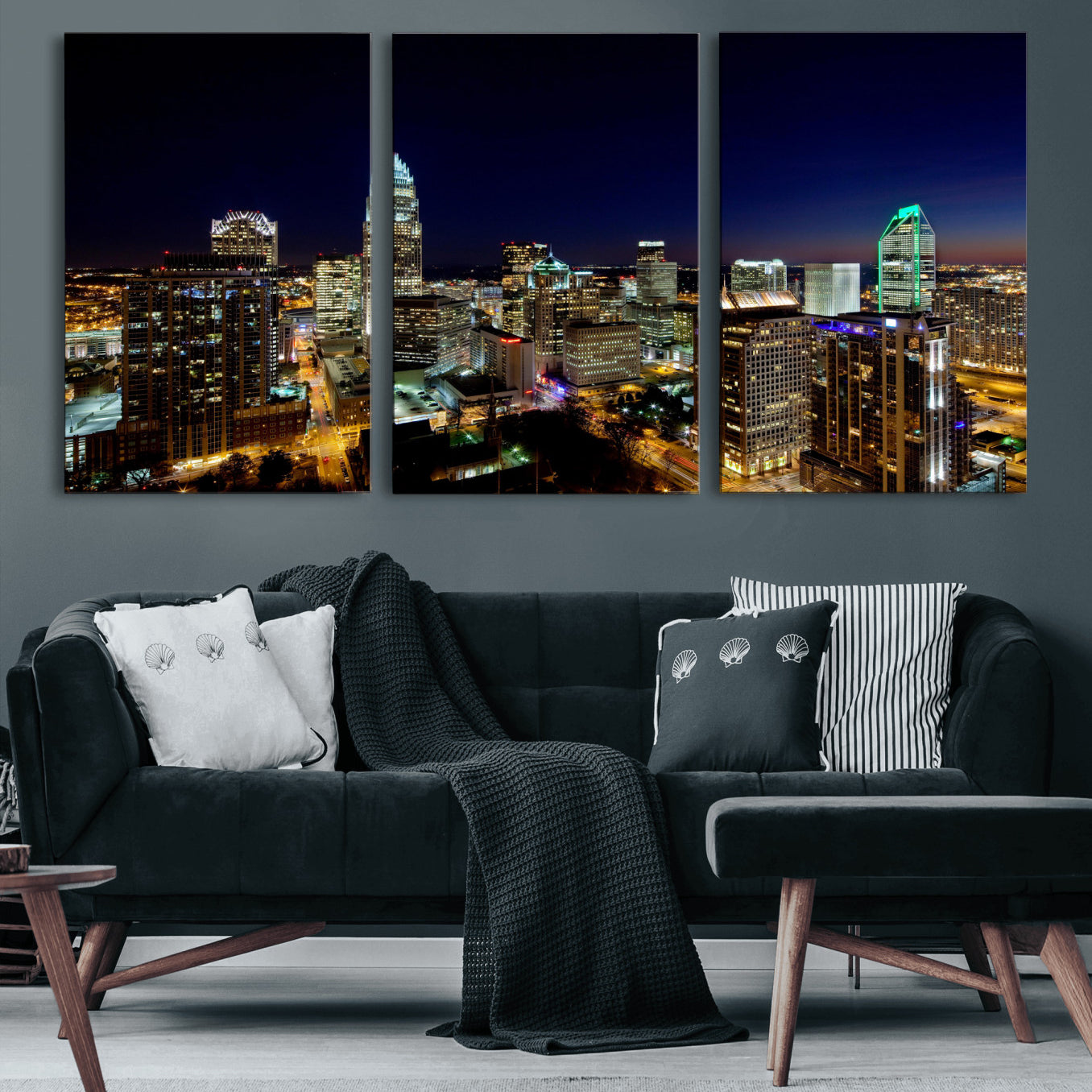 47163738-MGV-CV-36X24 - Atlanta Skyline Wall Art Canvas Print, Atlanta Downtown Night Cityscape Print for Modern Urban Wall Decor