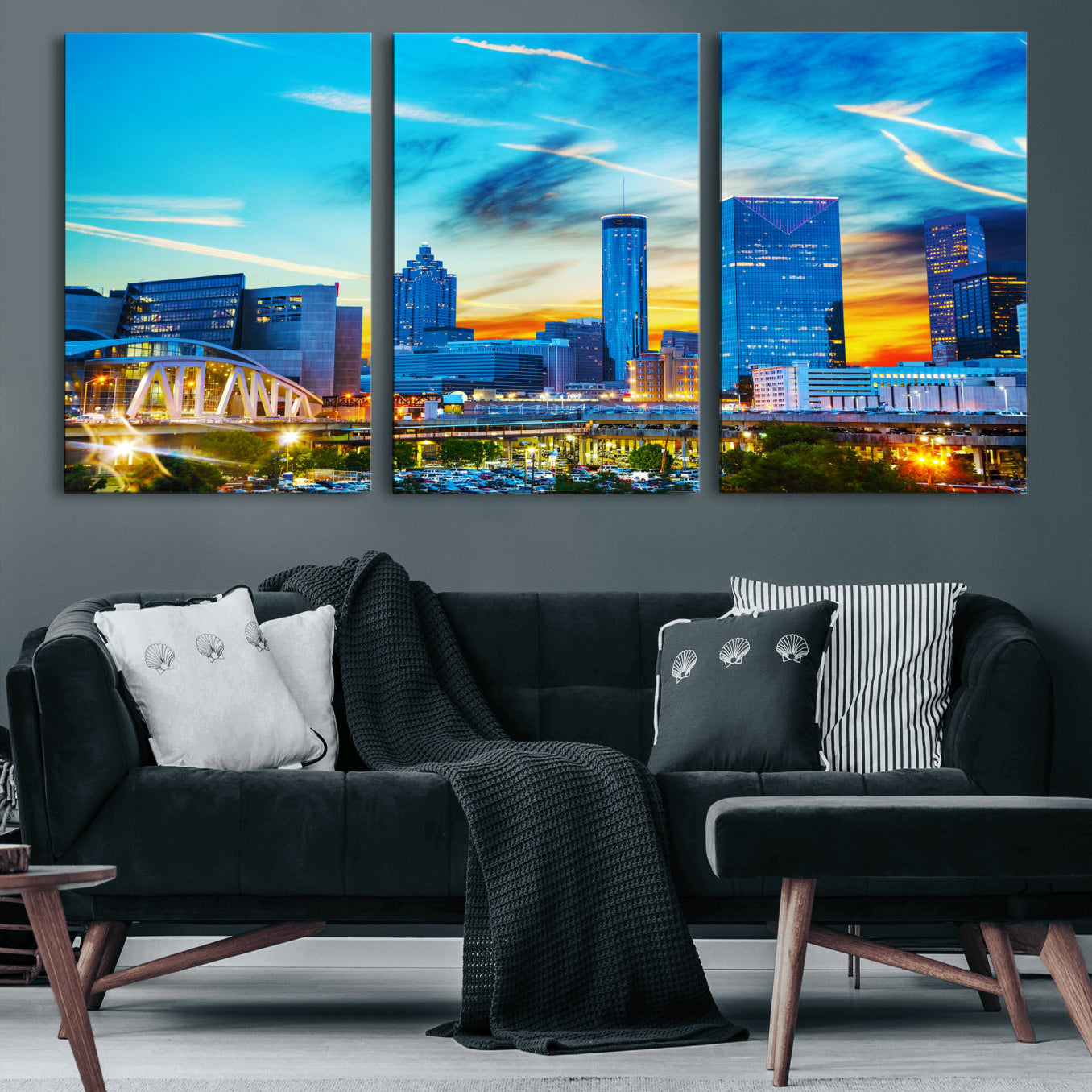 23097797-MGV-CV-36X24 - Atlanta Skyline Wall Art Canvas Print, Atlanta Downtown Night Cityscape Print for Modern Urban Wall Decor