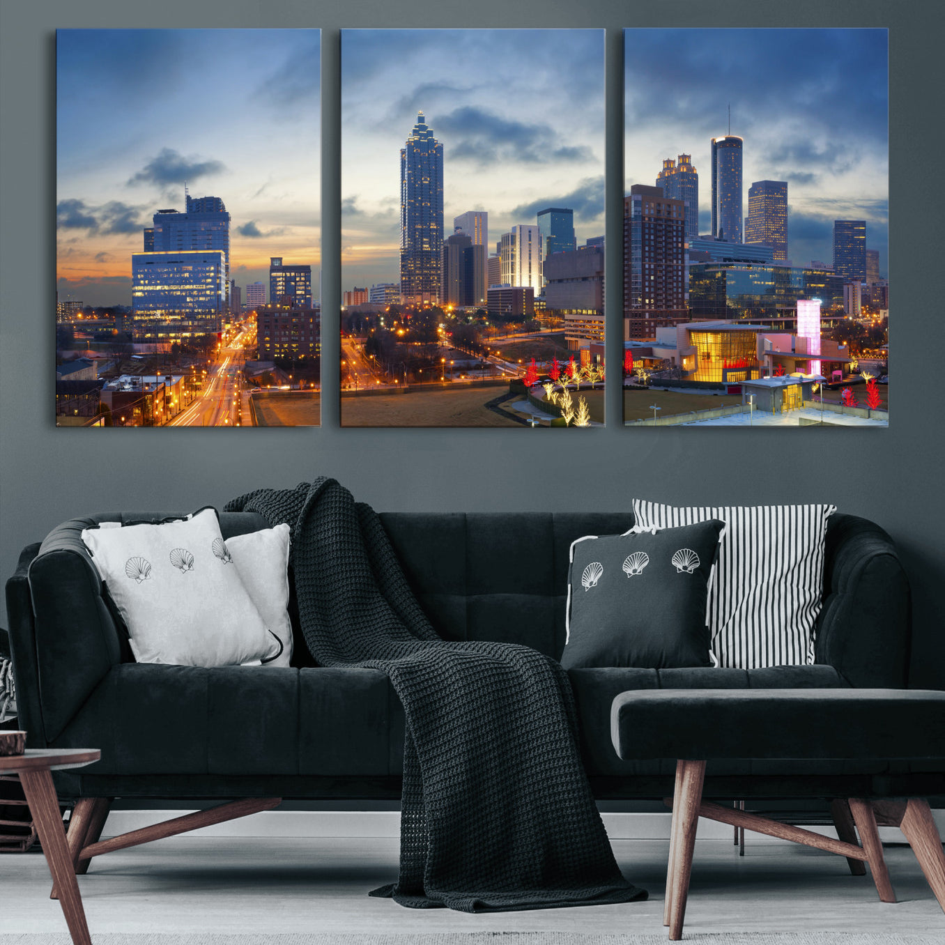 18461309-MGV-CV-36X24 - Atlanta Skyline Wall Art Canvas Print, Atlanta Downtown Night Cityscape Print for Modern Urban Wall Decor