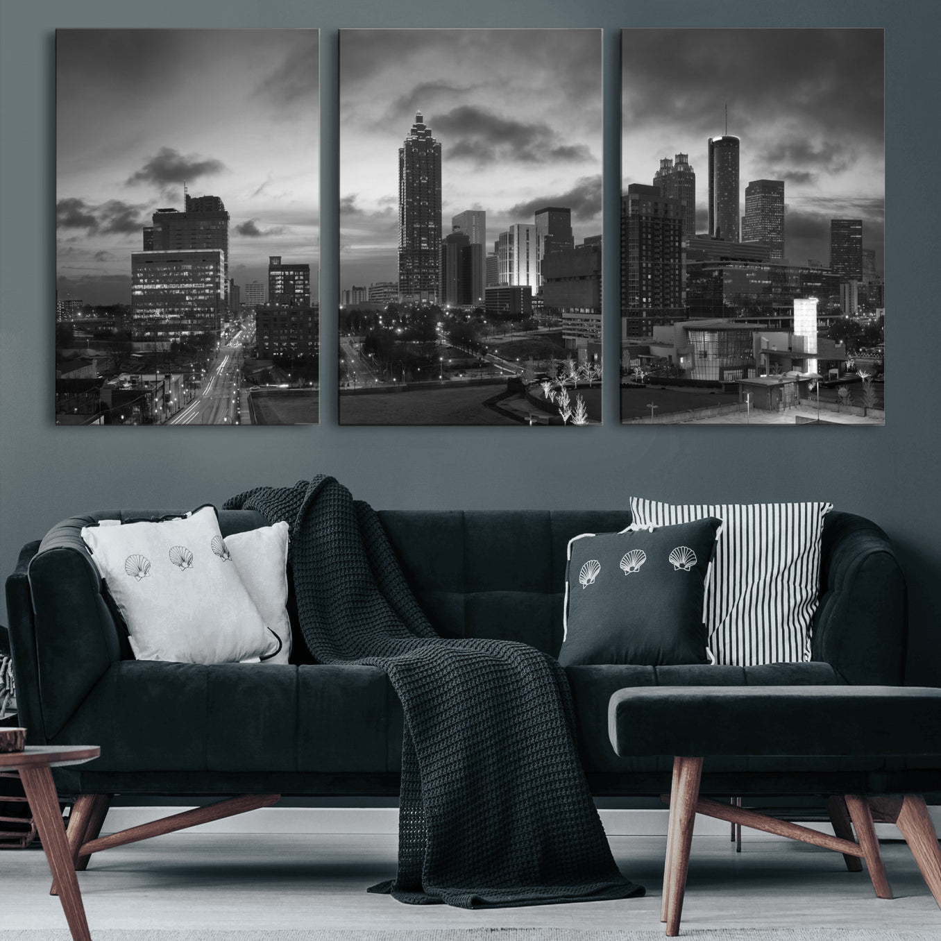 91959506-MGV-CV-36X24 - Atlanta Skyline Wall Art Canvas Print, Atlanta Downtown Night Cityscape Print for Modern Urban Wall Decor
