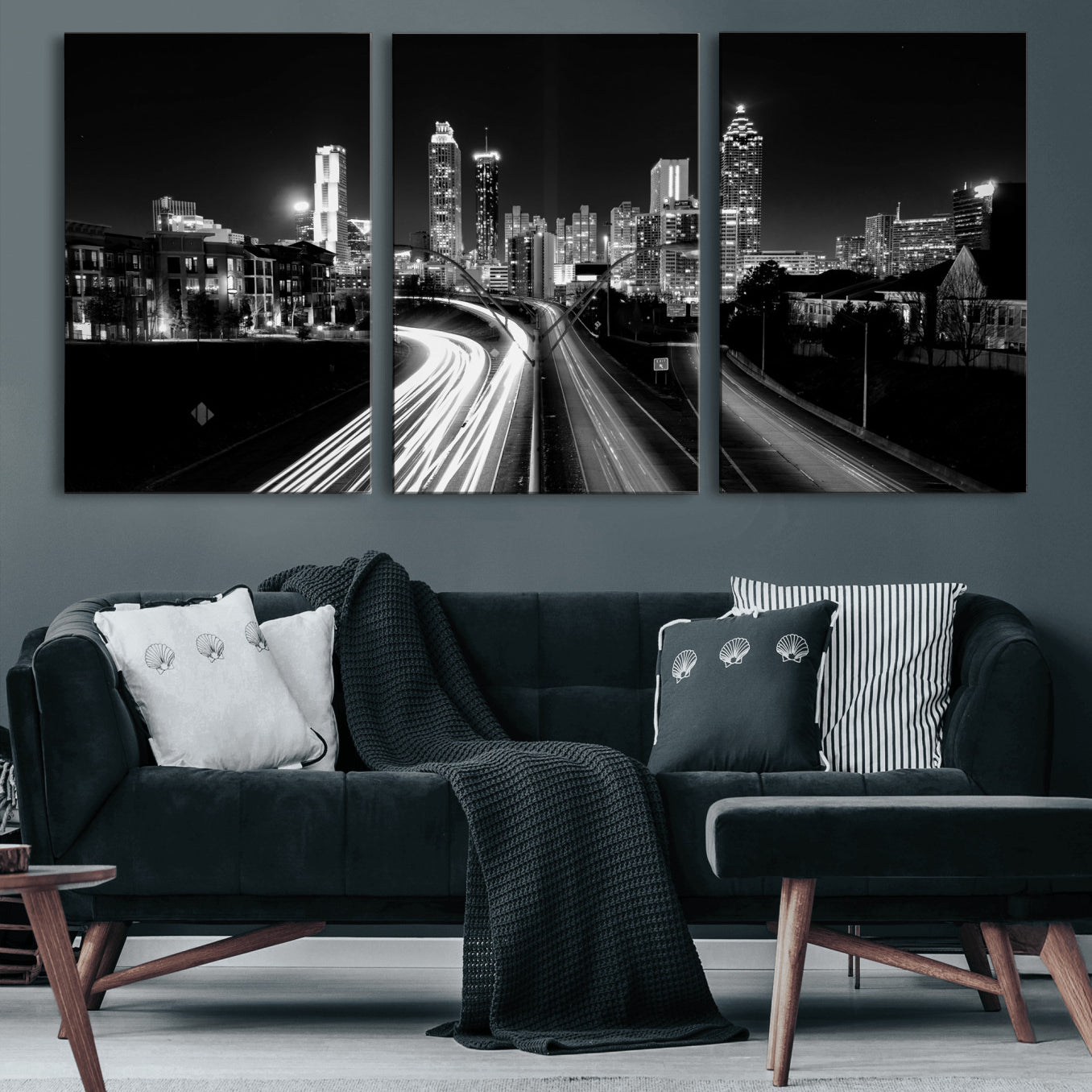 80330064-MGV-CV-36X24 - Atlanta Skyline Wall Art Canvas Print, Atlanta Downtown Night Cityscape Print for Modern Urban Wall Decor