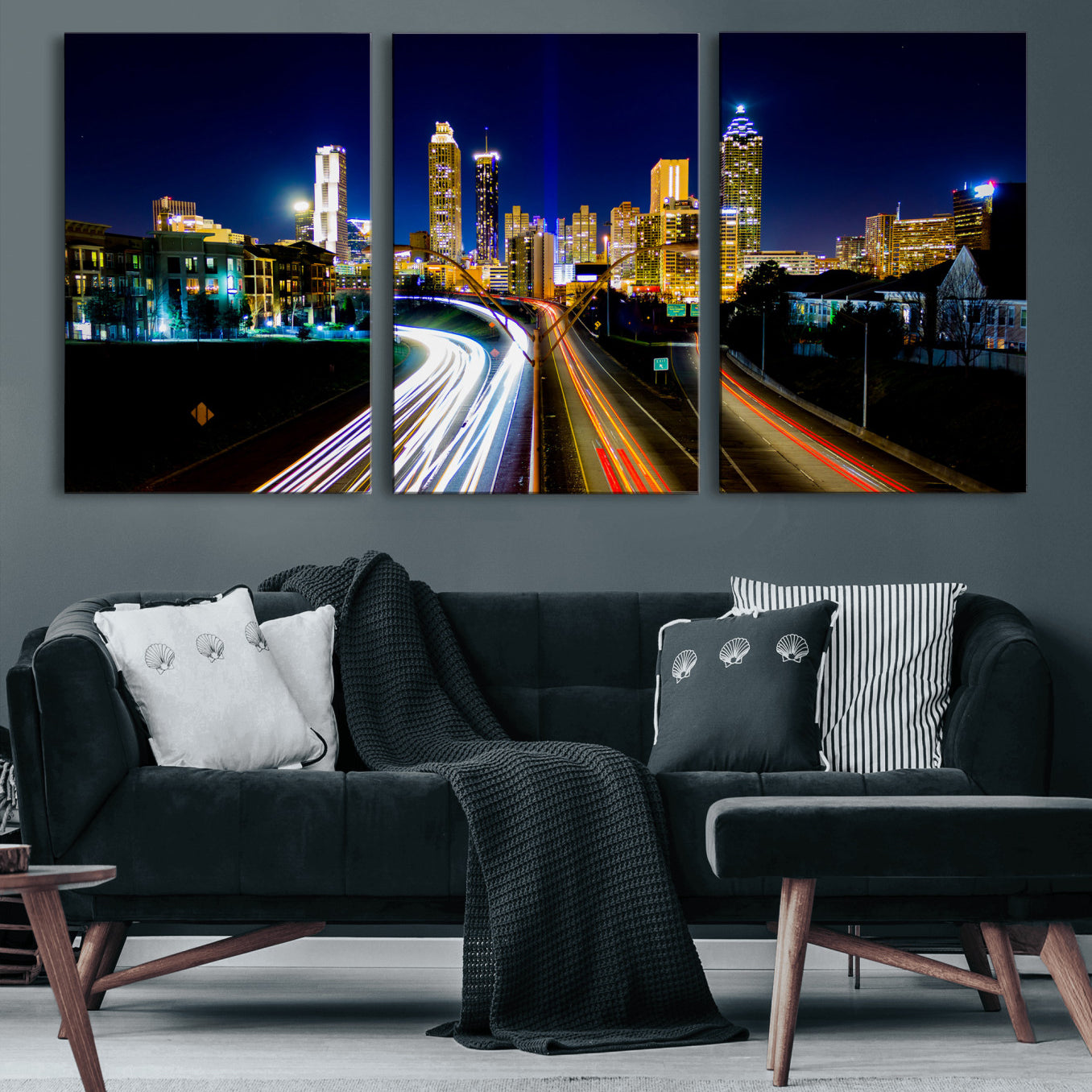 12967464-MGV-CV-36X24 - Atlanta Skyline Wall Art Canvas Print, Atlanta Downtown Night Cityscape Print for Modern Urban Wall Decor