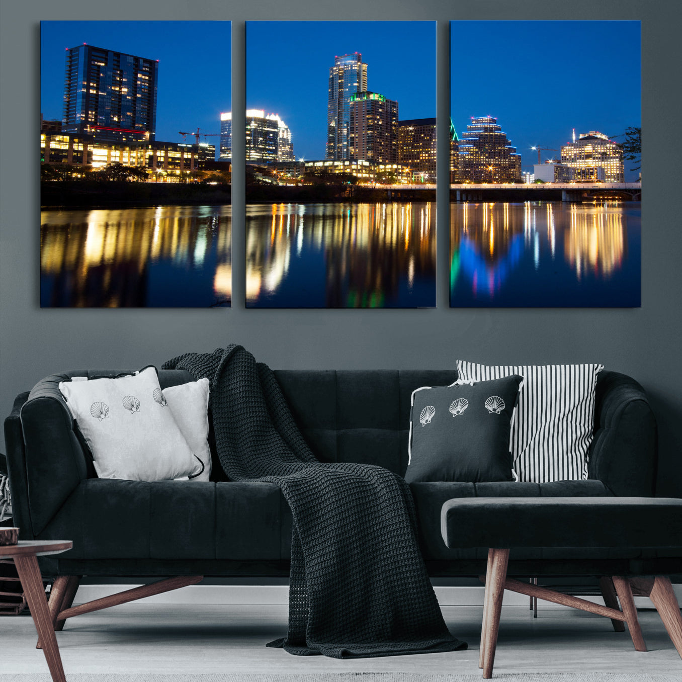 21916206-MGV-CV-36X24 - Austin Skyline Wall Art Canvas Print, Austin Downtown Night Cityscape Print for Modern Urban Wall Decor