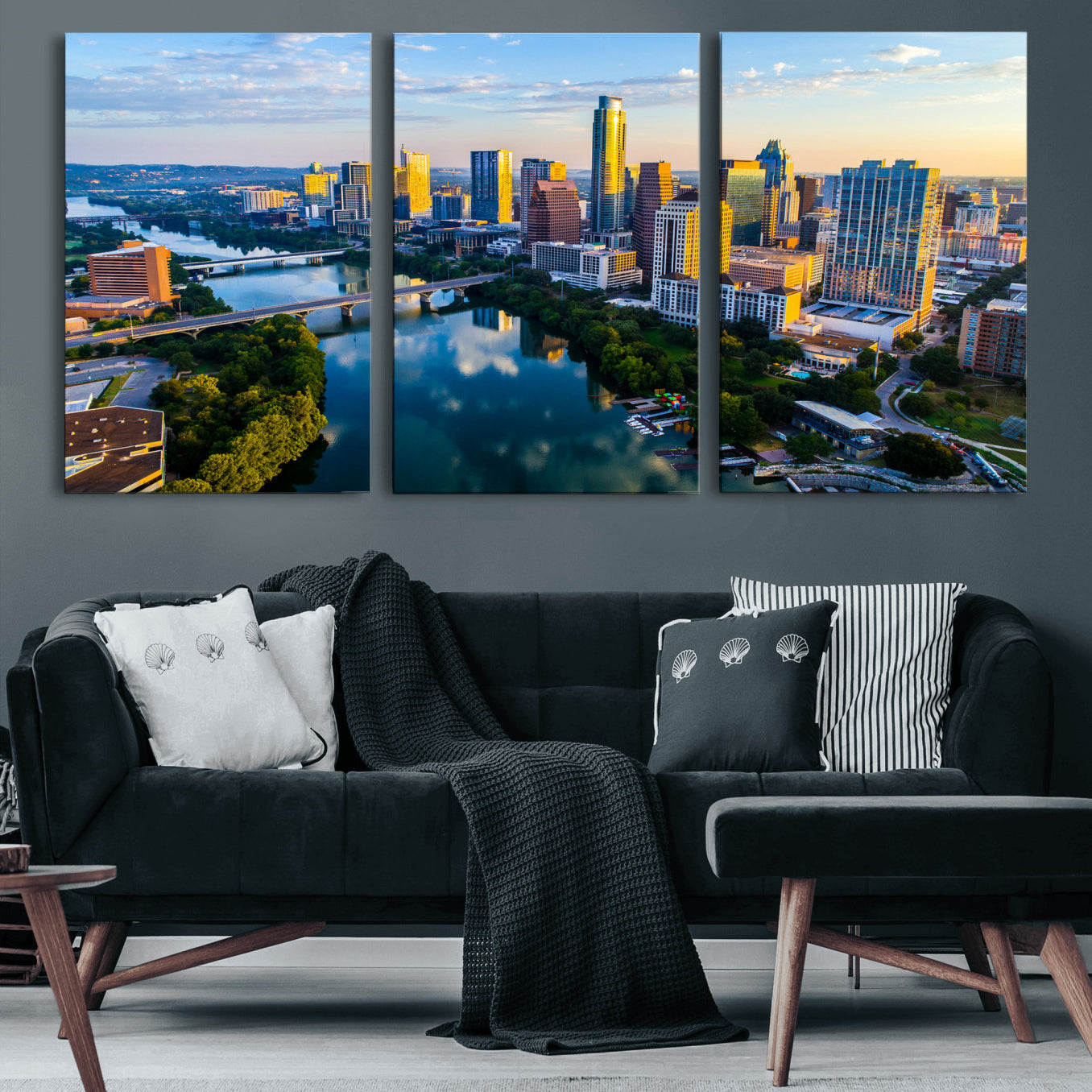 33675326-MGV-CV-36X24 - Austin Skyline Wall Art Canvas Print, Austin Downtown Night Cityscape Print for Modern Urban Wall Decor