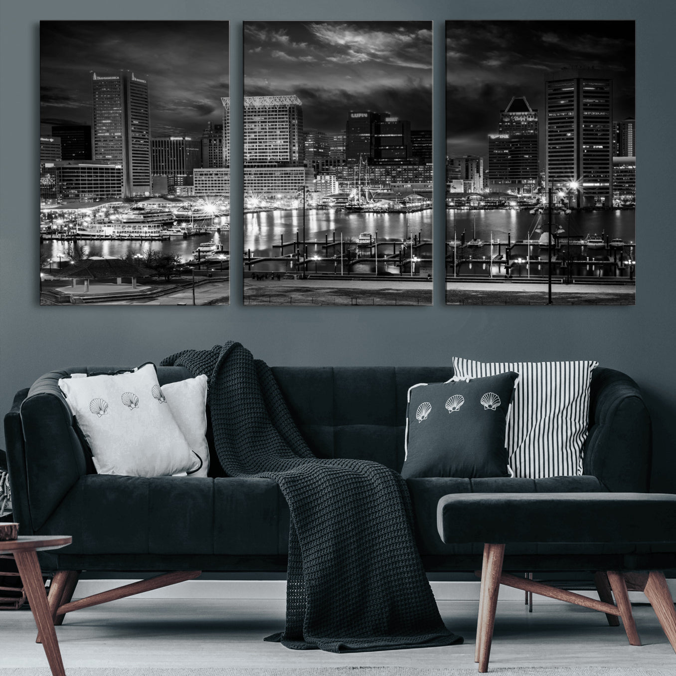 79755655-MGV-CV-36X24 - Baltimore Skyline Wall Art Canvas Print, Baltimore Downtown Night Cityscape Print for Modern Urban Wall Decor