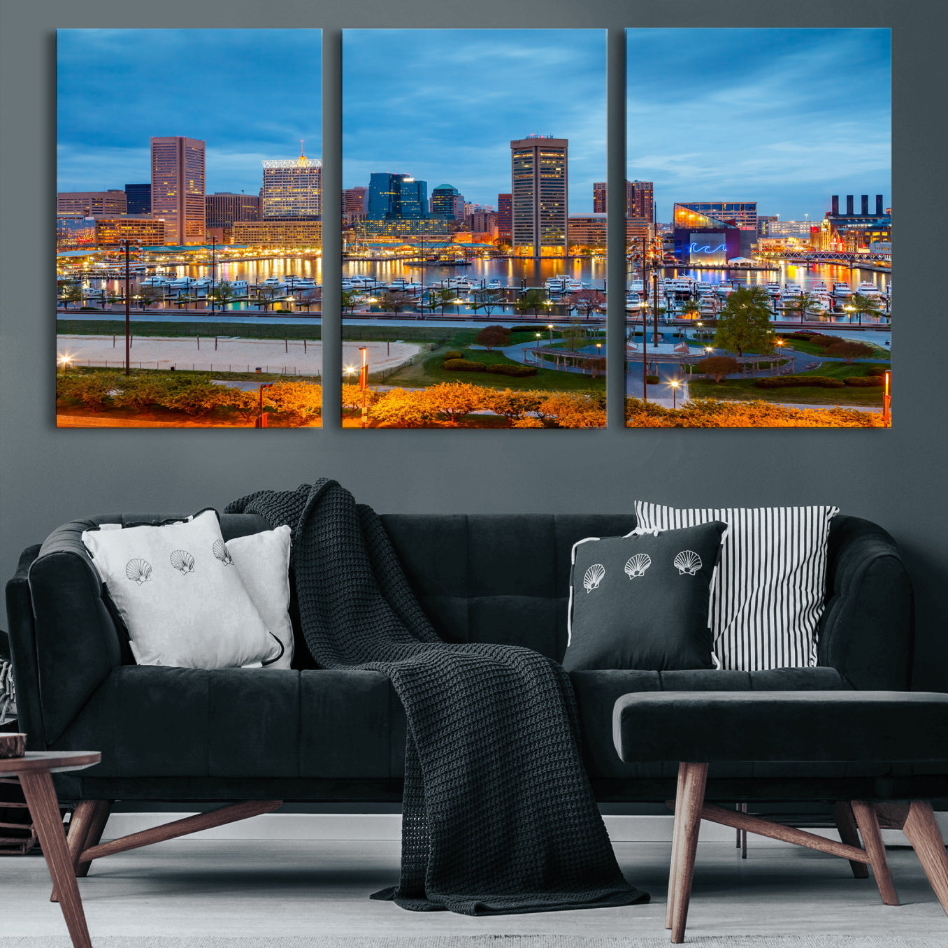 78635089-MGV-CV-36X24 - Baltimore Skyline Wall Art Canvas Print, Baltimore Downtown Night Cityscape Print for Modern Urban Wall Decor