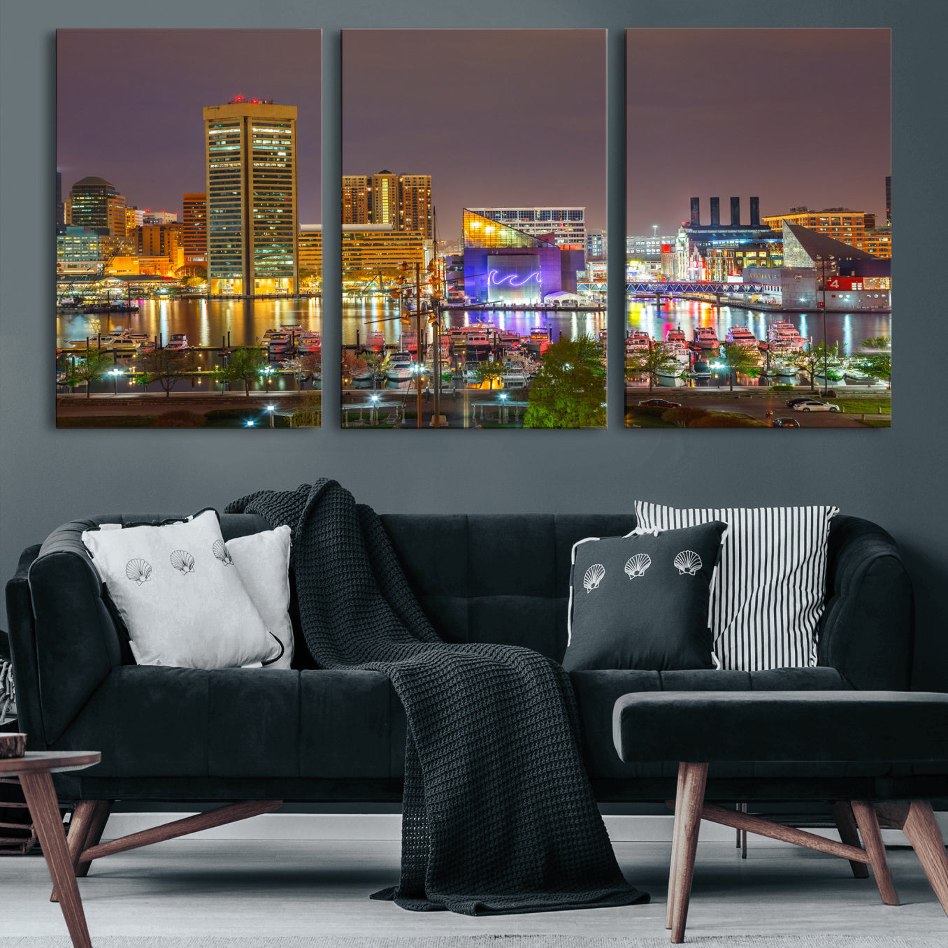 42654823-MGV-CV-36X24 - Baltimore Skyline Wall Art Canvas Print, Baltimore Downtown Night Cityscape Print for Modern Urban Wall Decor