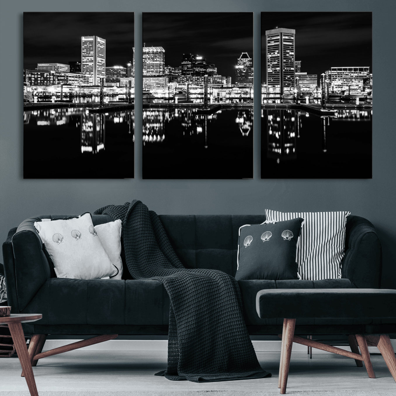 69187681-MGV-CV-36X24 - Baltimore Skyline Wall Art Canvas Print, Baltimore Downtown Night Cityscape Print for Modern Urban Wall Decor