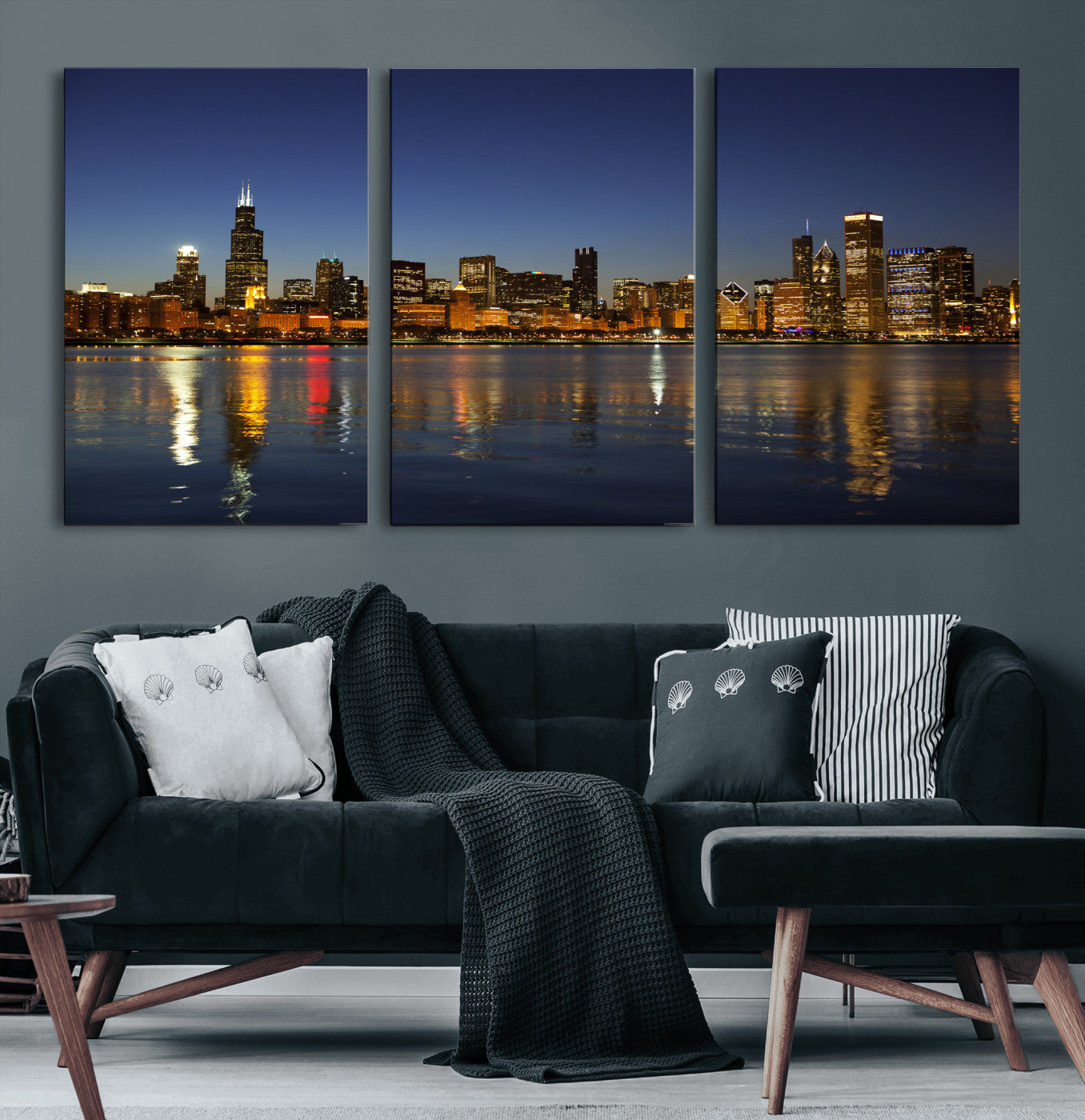 67308035-MGV-CV-36X24 - Chicago Wall Art Canvas Print, Chicago City Downtown Night Cityscape Print for Modern Urban Wall Decor