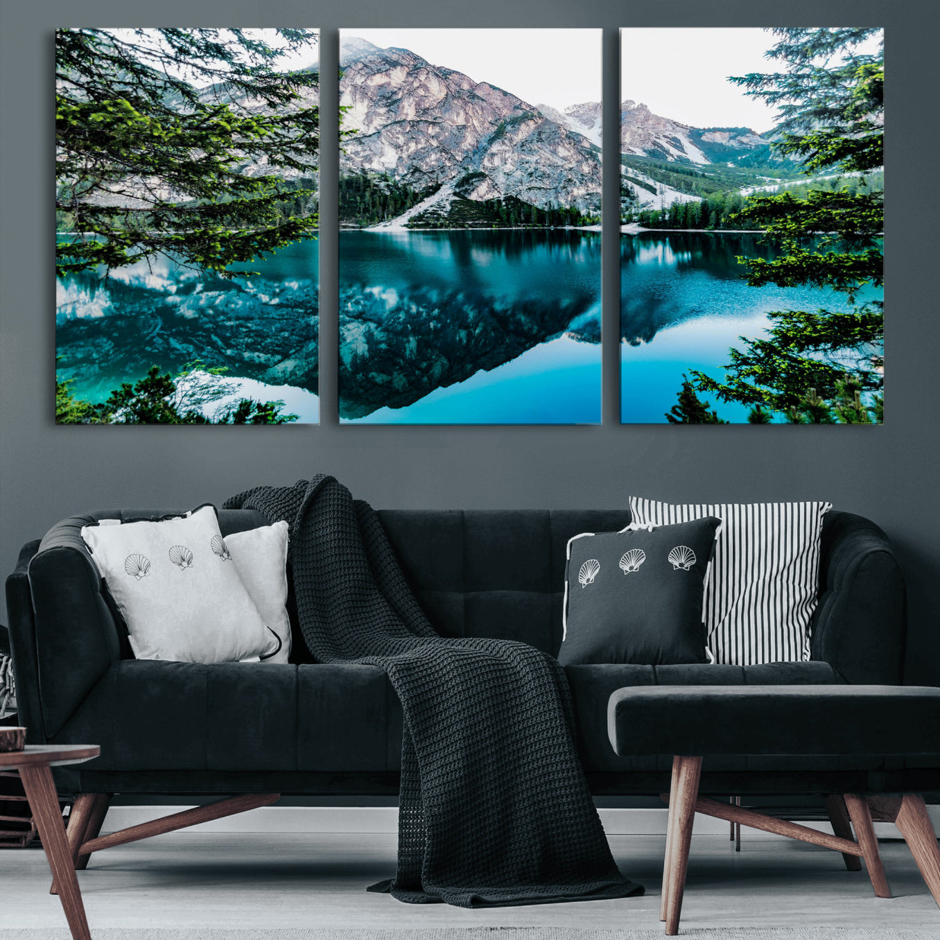 61202865-MGV-CV-36X24 - Alpine Mountain Lake Wall Art Canvas Print – Turquoise Reflection Landscape Photography Artwork Print for Living Room, Cabin, and Nature Home Decor