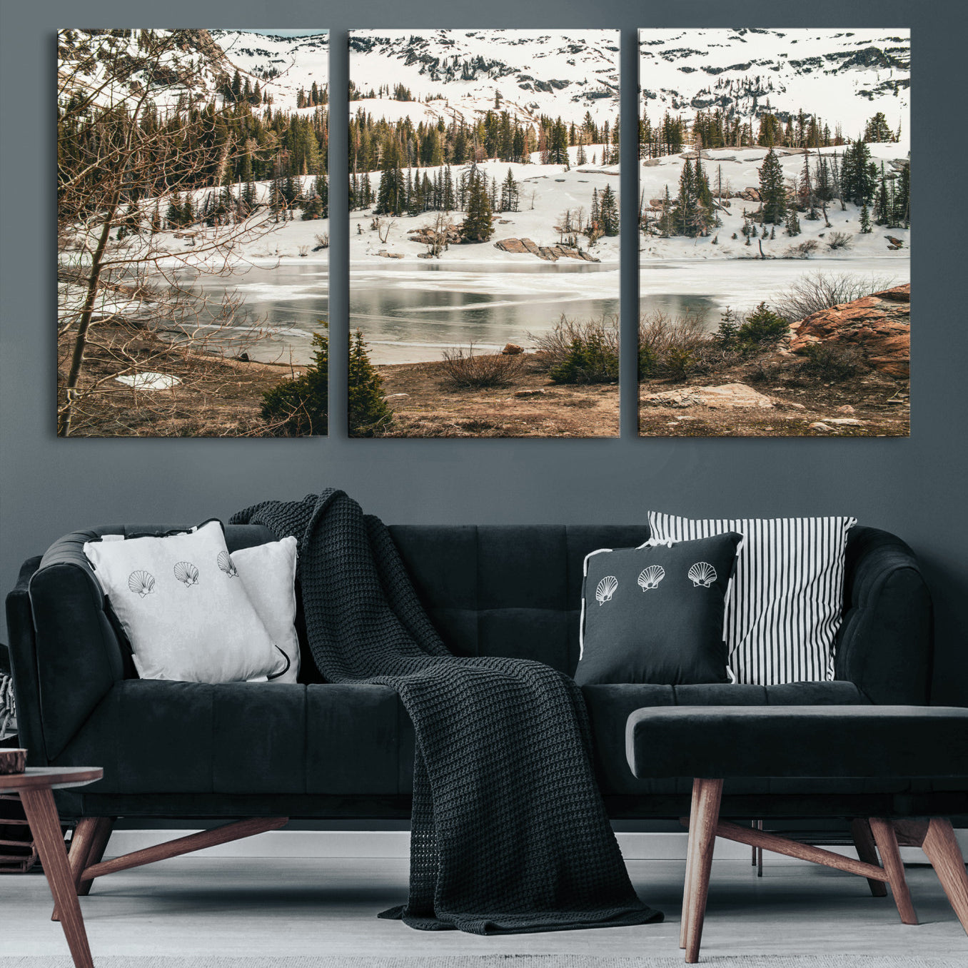 10336249-MGV-CV-36X24 - Snowy Mountain Landscape Wall Art Canvas Print, Alpine Pine Forest Winter Nature Wall Decor for Living Room and Office