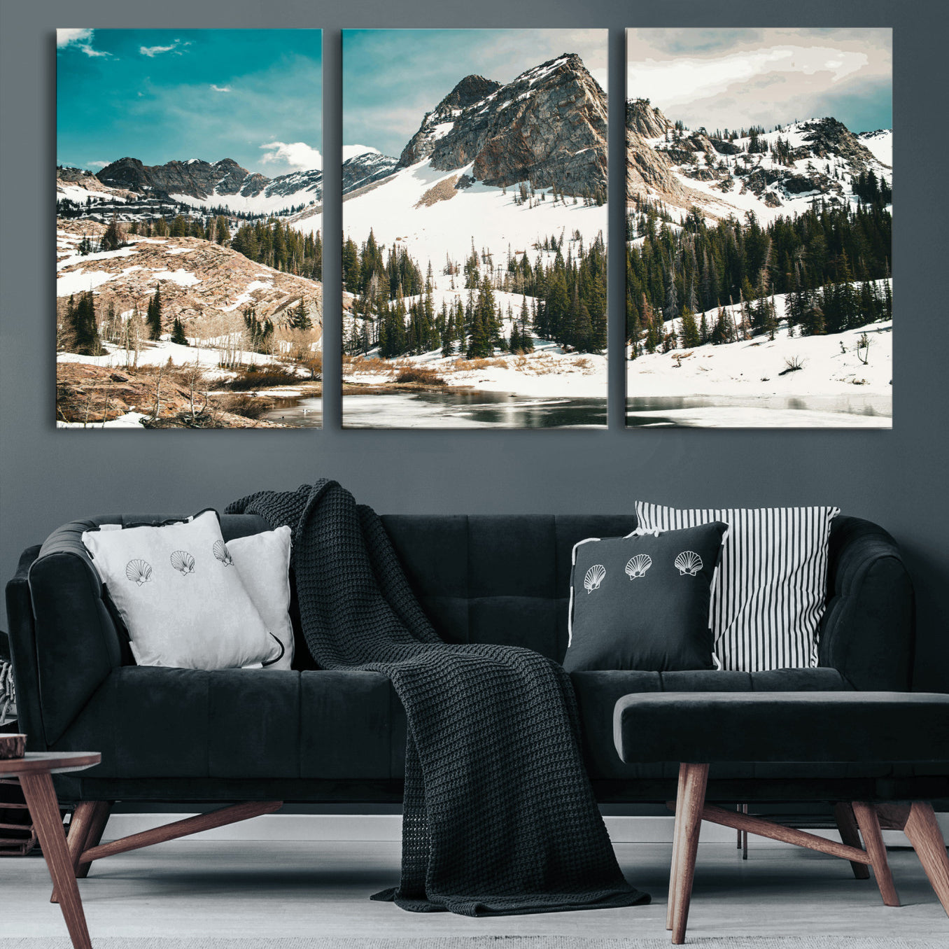 56837070-MGV-CV-36X24 - Snowy Mountain Landscape Wall Art Canvas Print, Alpine Pine Forest Winter Nature Wall Decor for Living Room and Office