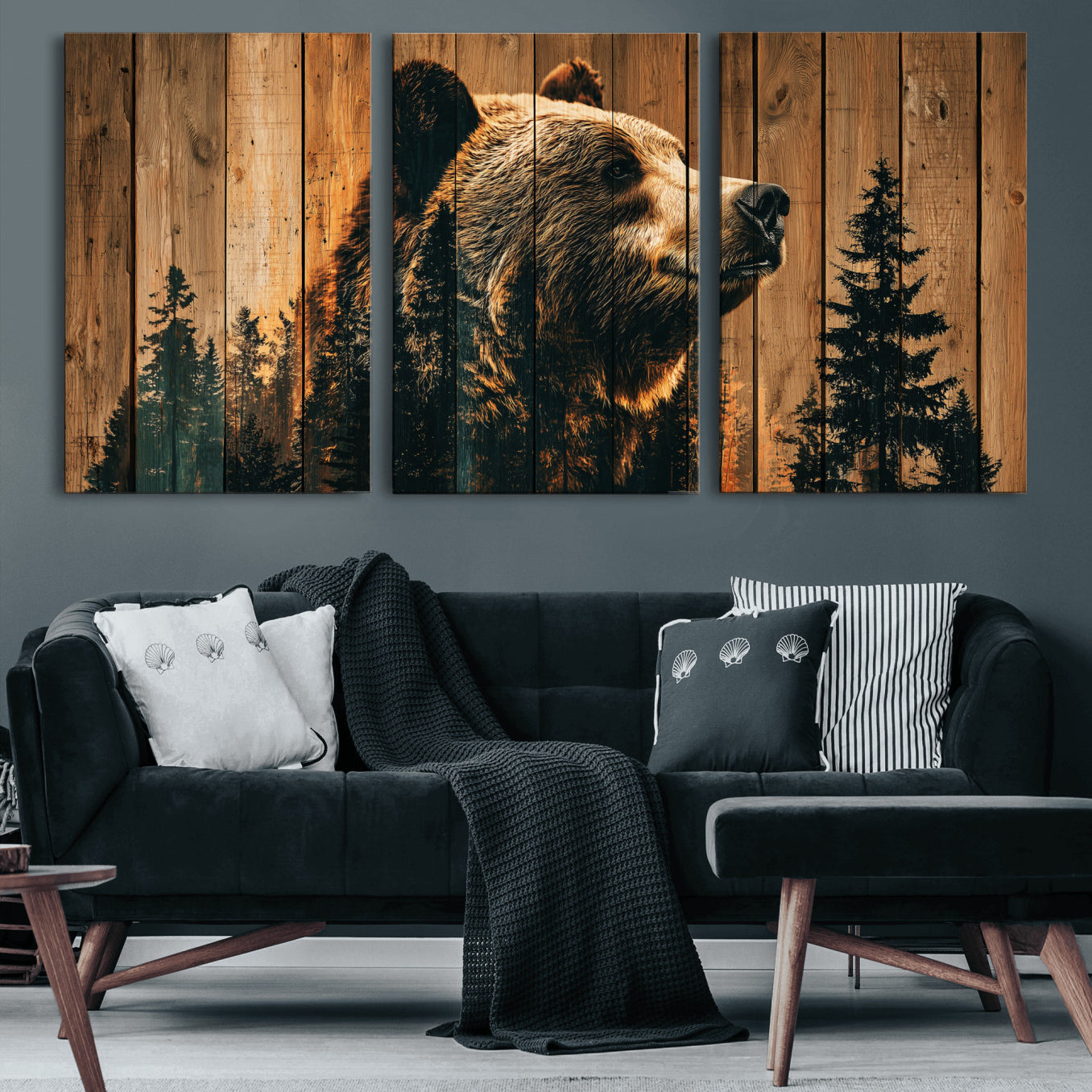 31552198-MGV-CV-36X24 - Rustic Bear Wall Art Canvas Print – Woodland Wildlife Artwork Print for Cabin, Lodge, and Farmhouse Home Decor